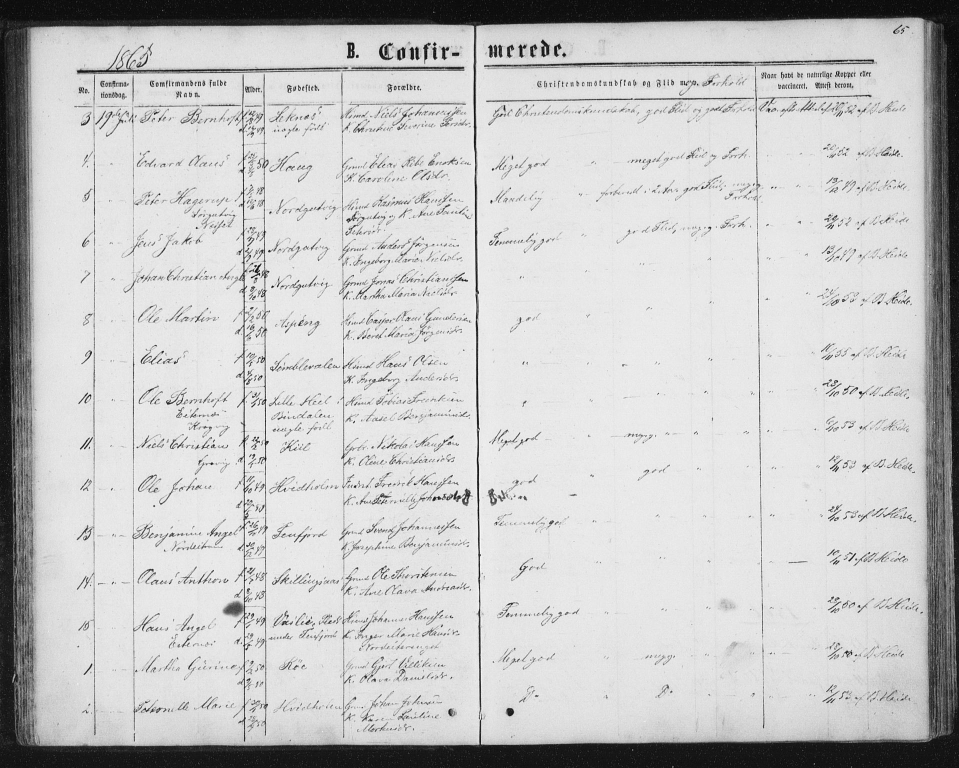 Ministerialprotokoller, klokkerbøker og fødselsregistre - Nord-Trøndelag, AV/SAT-A-1458/788/L0696: Parish register (official) no. 788A03, 1863-1877, p. 65