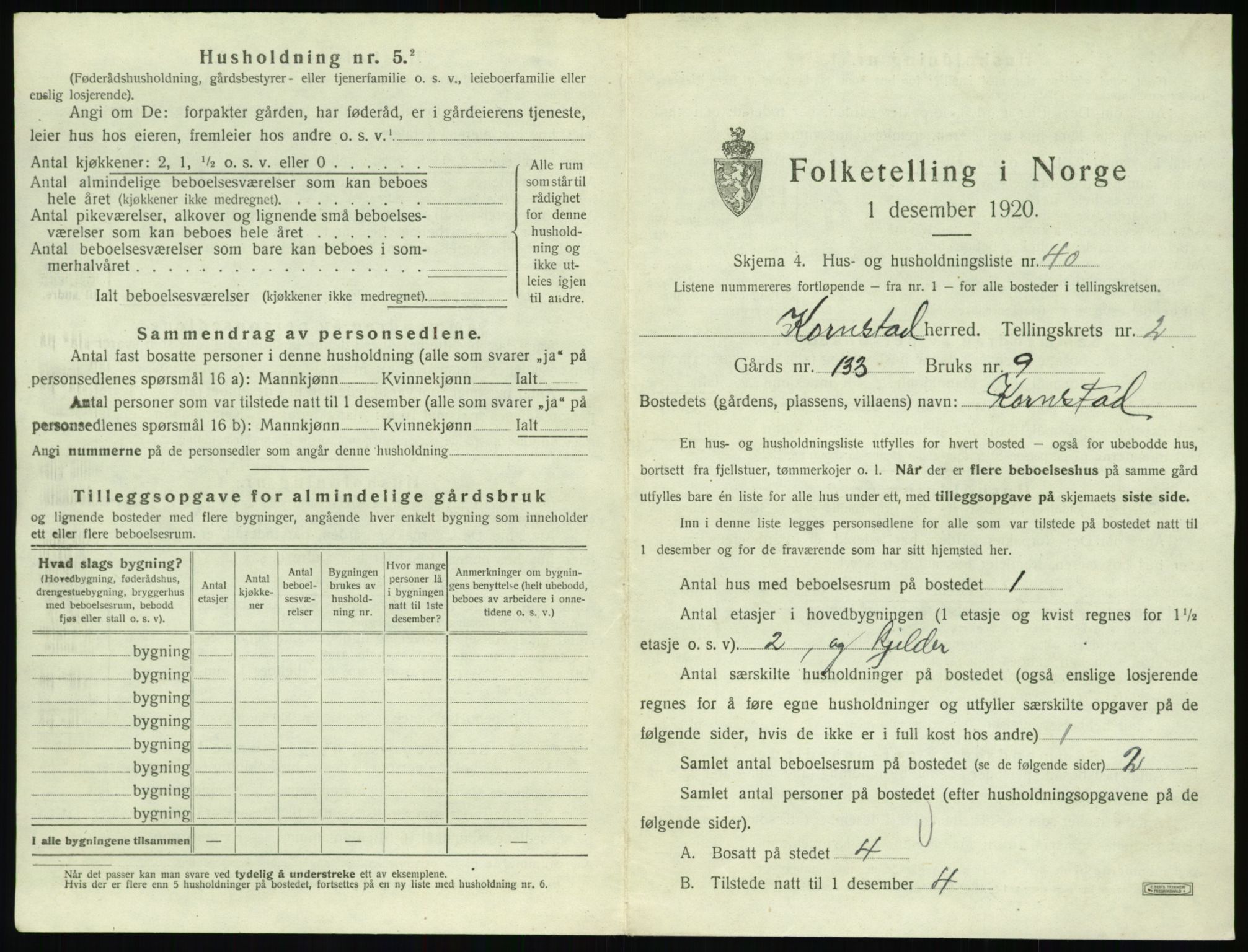 SAT, 1920 census for Kornstad, 1920, p. 207