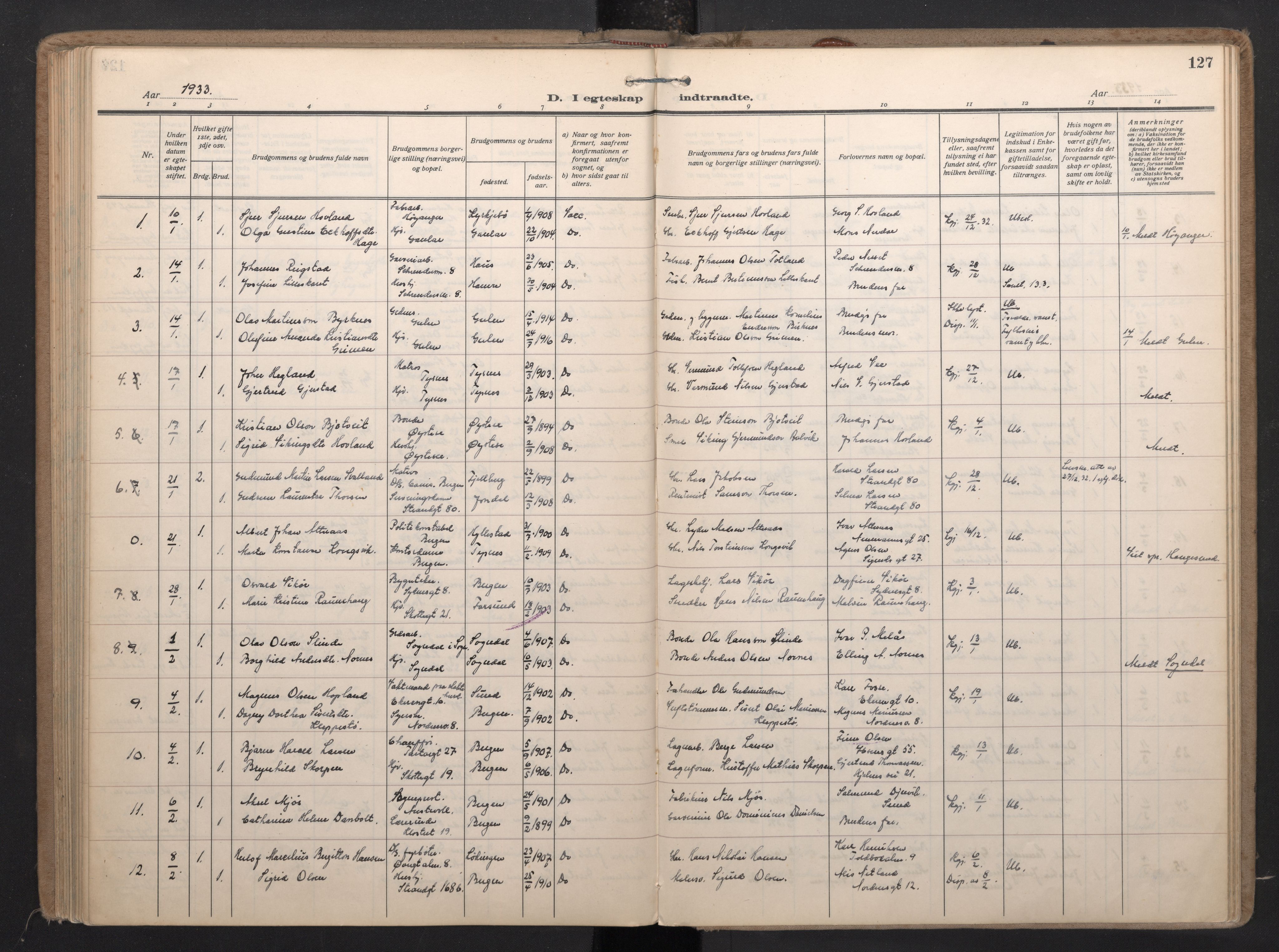 Nykirken Sokneprestembete, SAB/A-77101/H/Haa/L0038: Parish register (official) no. D 8, 1926-1934, p. 126b-127a