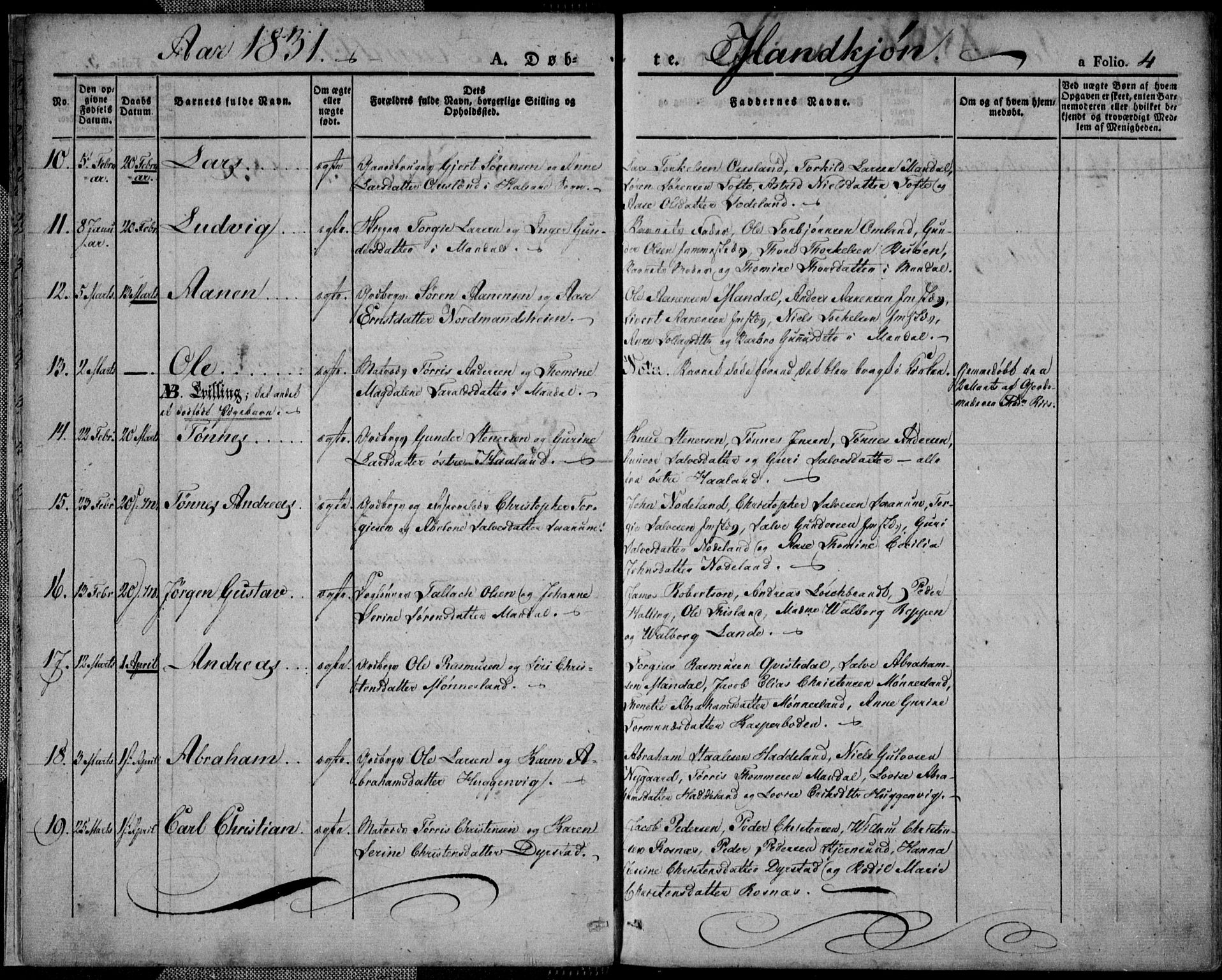 Mandal sokneprestkontor, SAK/1111-0030/F/Fa/Faa/L0011: Parish register (official) no. A 11, 1830-1839, p. 4