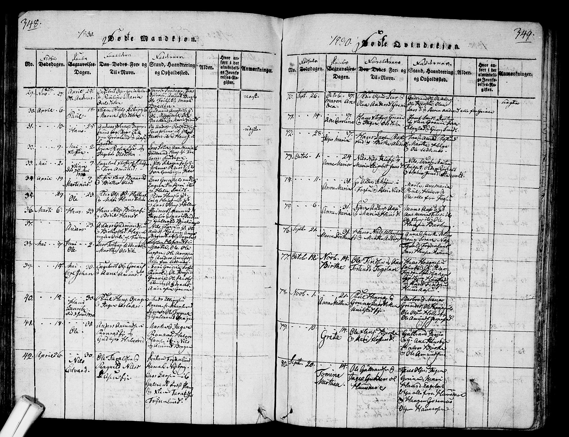 Nes prestekontor Kirkebøker, AV/SAO-A-10410/G/Ga/L0001: Parish register (copy) no. I 1, 1815-1835, p. 348-349