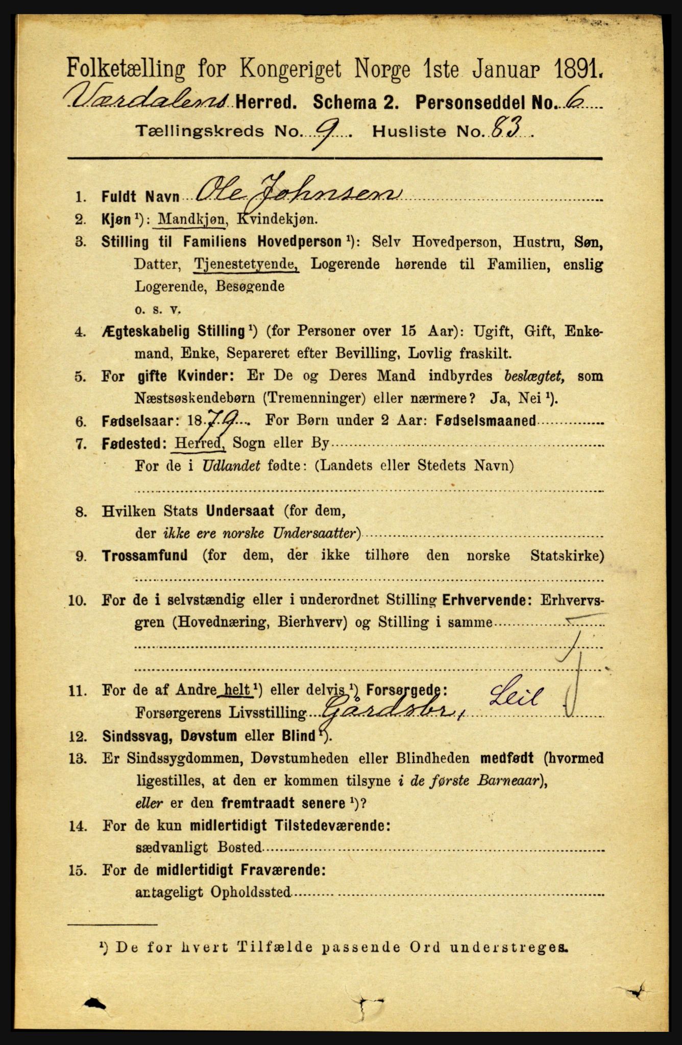 RA, 1891 census for 1721 Verdal, 1891, p. 5539