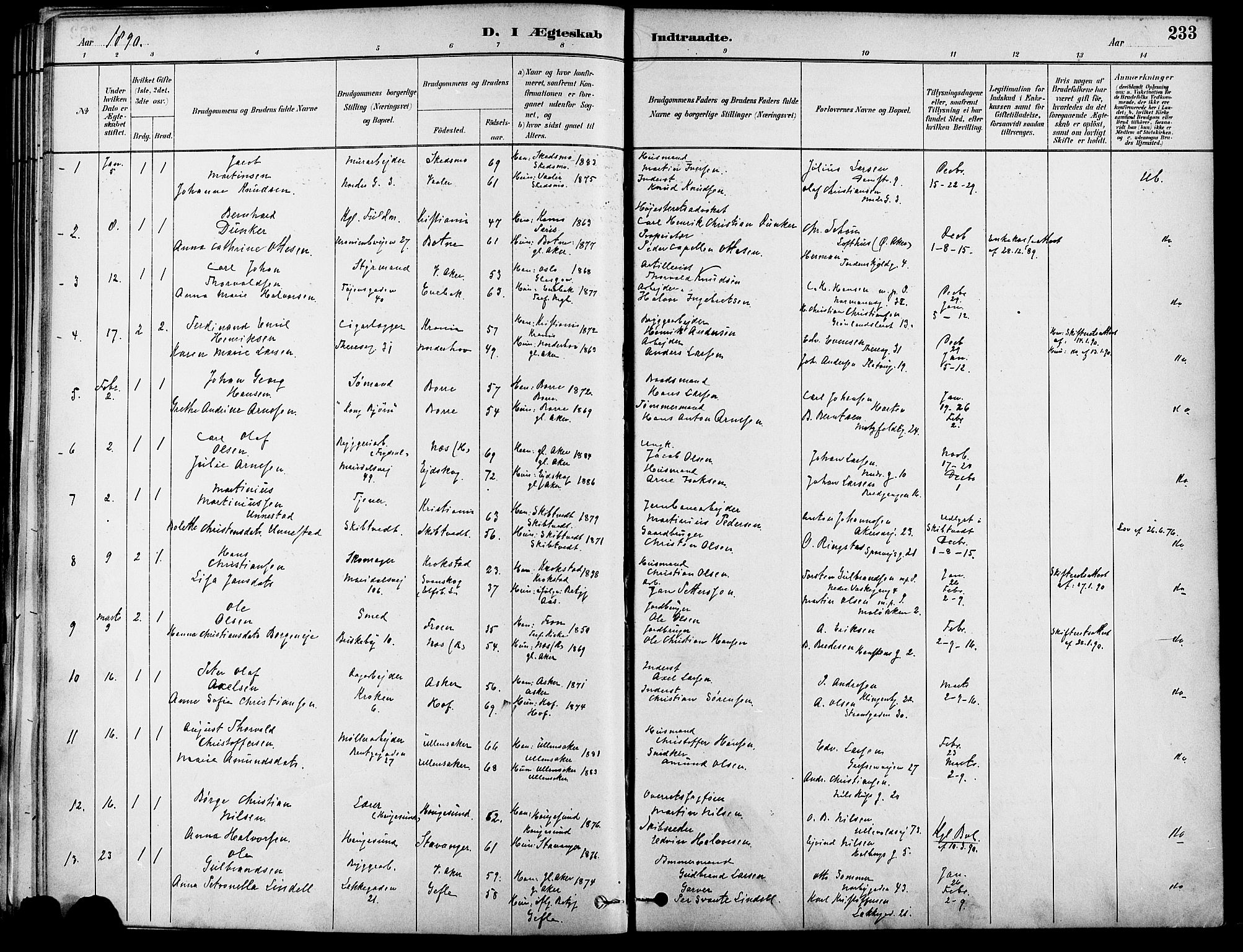 Gamle Aker prestekontor Kirkebøker, SAO/A-10617a/F/L0007: Parish register (official) no. 7, 1882-1890, p. 233