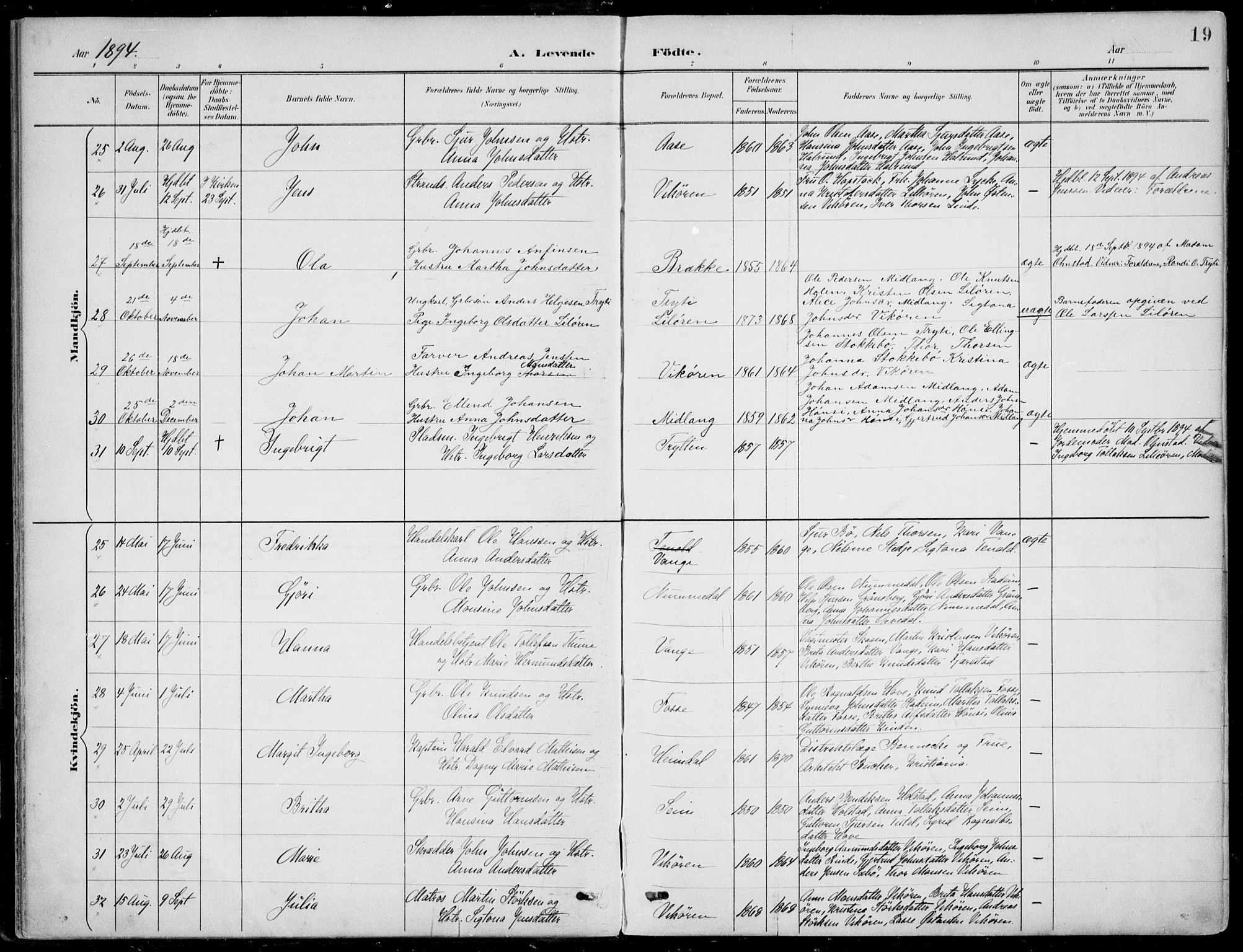 Vik sokneprestembete, AV/SAB-A-81501/H/Haa/Haab/L0002: Parish register (official) no. B  2, 1891-1907, p. 19