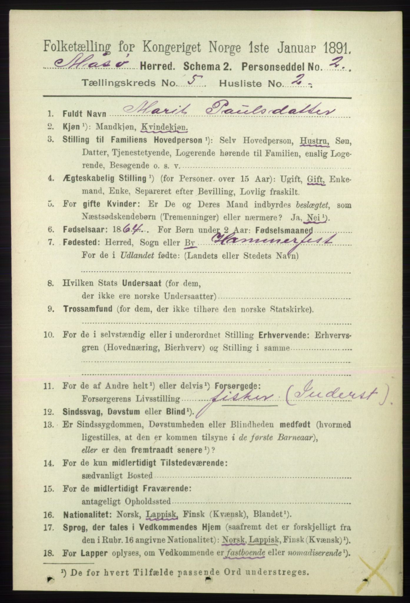 RA, 1891 census for 2018 Måsøy, 1891, p. 725