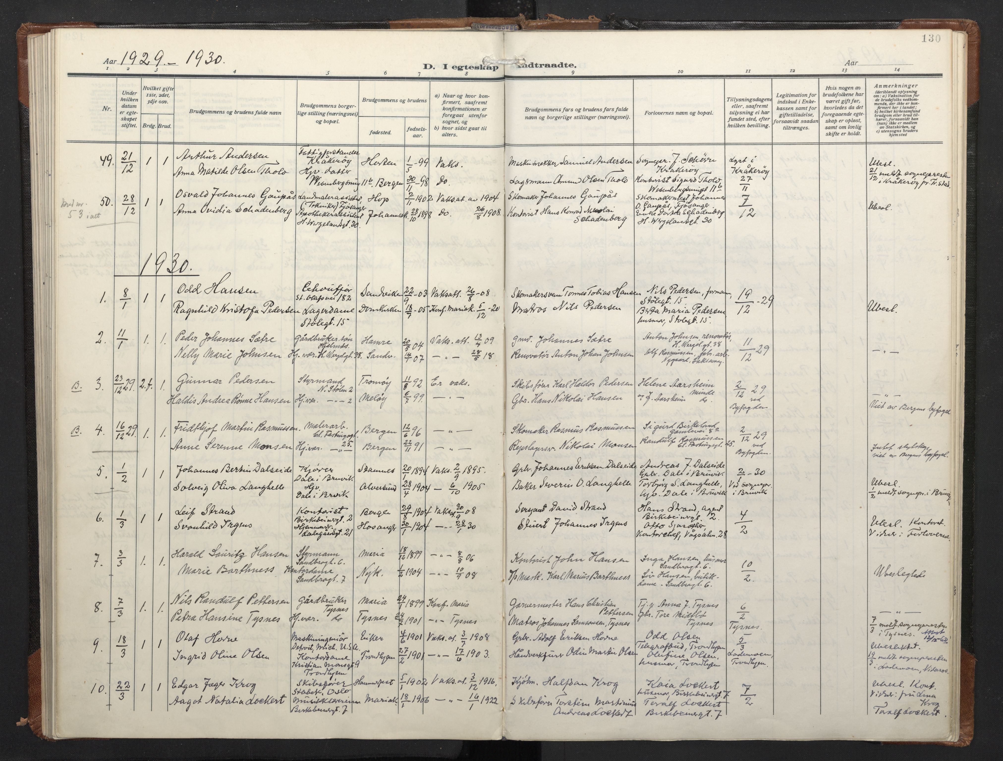 Mariakirken Sokneprestembete, SAB/A-76901/H/Haa/L0016: Parish register (official) no. C 4, 1927-1938, p. 129b-130a