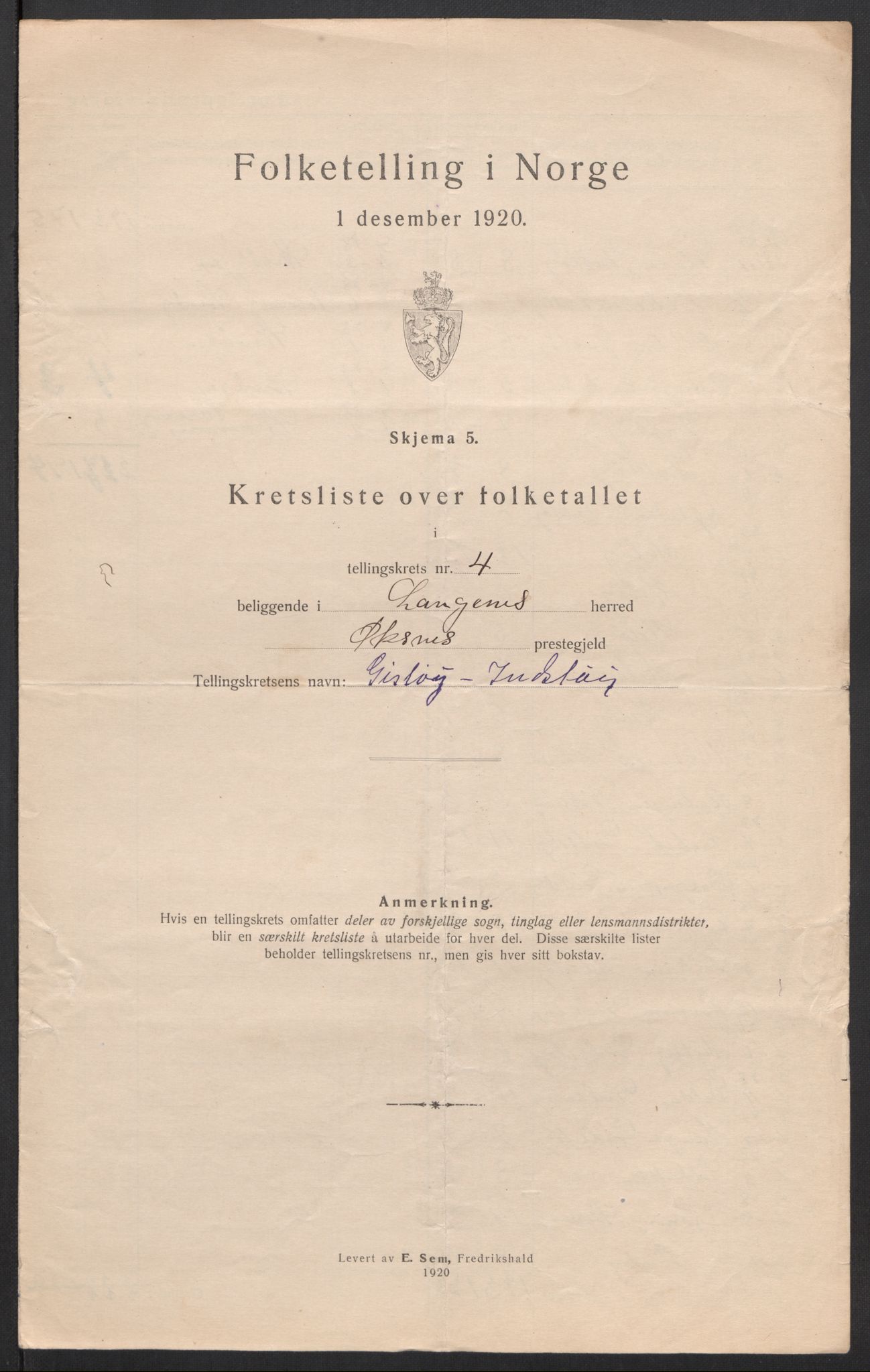 SAT, 1920 census for Langenes, 1920, p. 18