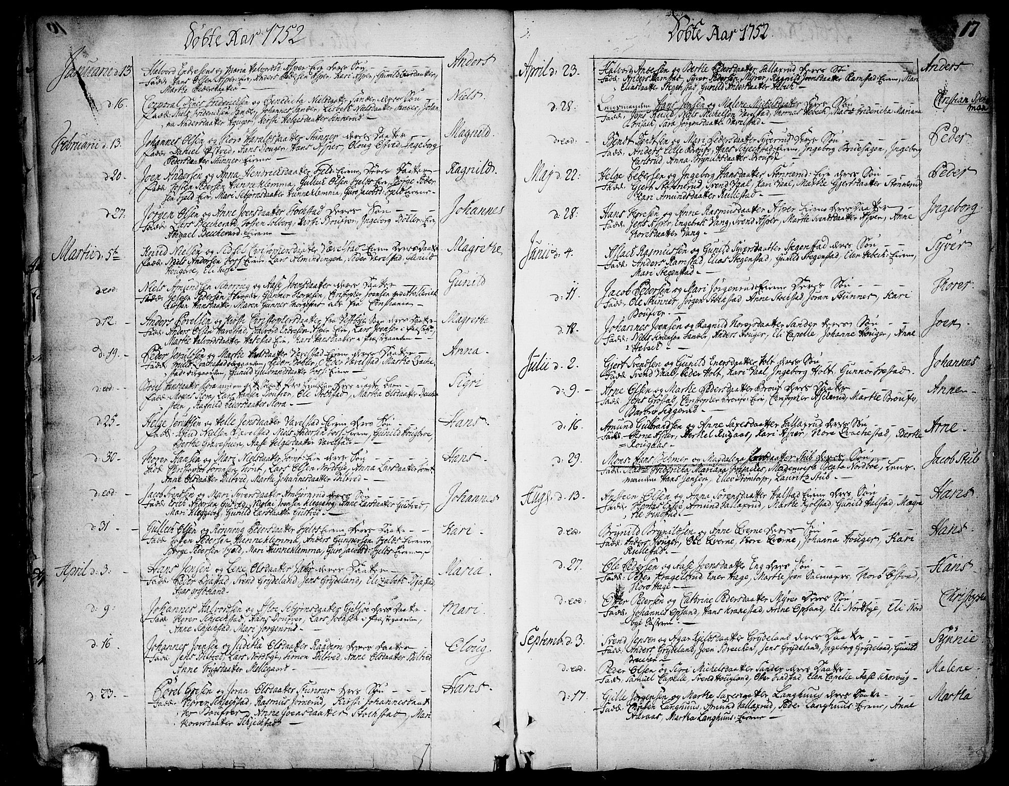 Kråkstad prestekontor Kirkebøker, SAO/A-10125a/F/Fa/L0001: Parish register (official) no. I 1, 1736-1785, p. 17