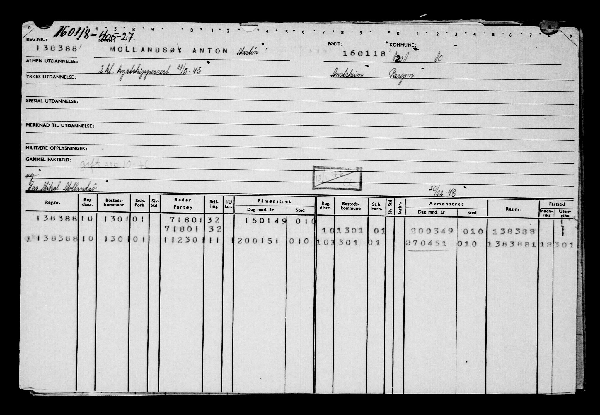 Direktoratet for sjømenn, AV/RA-S-3545/G/Gb/L0154: Hovedkort, 1917-1918, p. 707