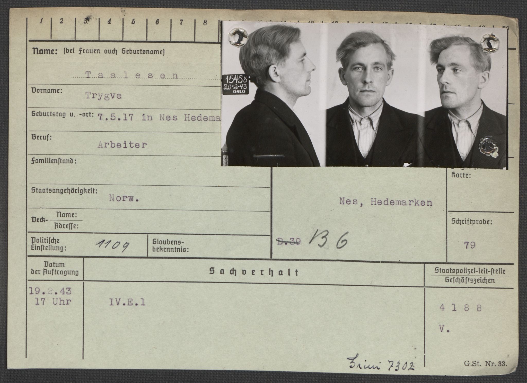 Befehlshaber der Sicherheitspolizei und des SD, AV/RA-RAFA-5969/E/Ea/Eaa/L0010: Register over norske fanger i Møllergata 19: Sø-Å, 1940-1945, p. 600