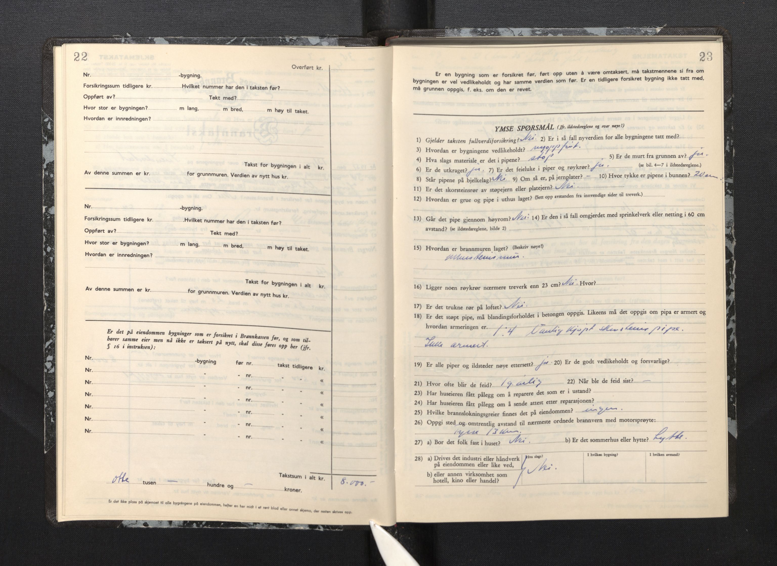 Lensmannen i Samnanger, AV/SAB-A-34601/0012/L0002: Branntakstprotokoll, skjematakst, 1951-1955, p. 22-23