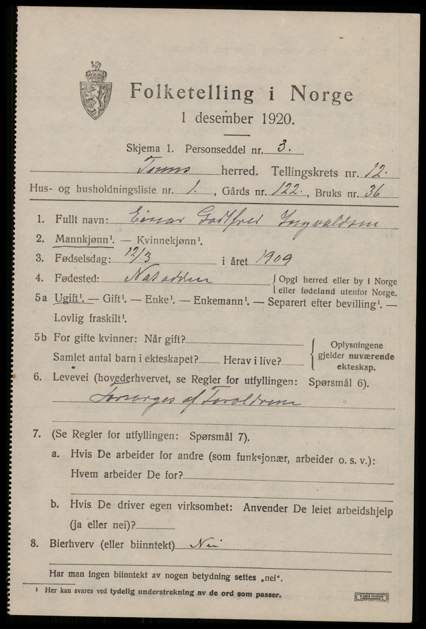SAKO, 1920 census for Tinn, 1920, p. 7604