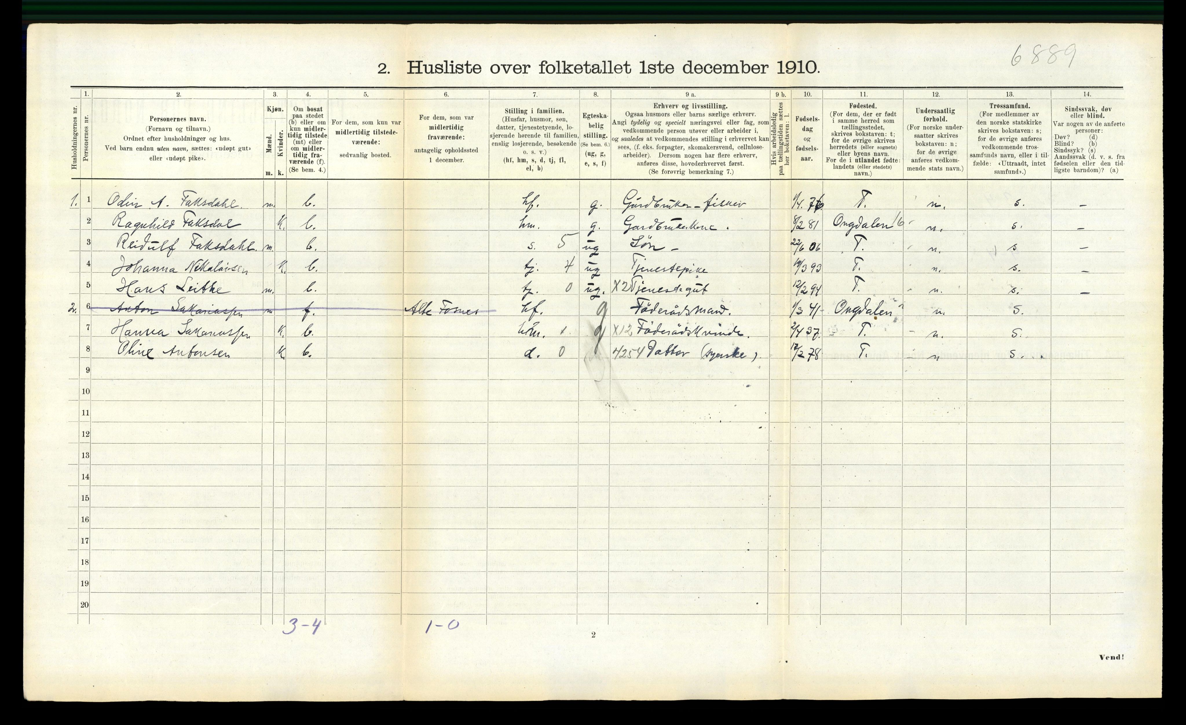 RA, 1910 census for Fosnes, 1910, p. 272