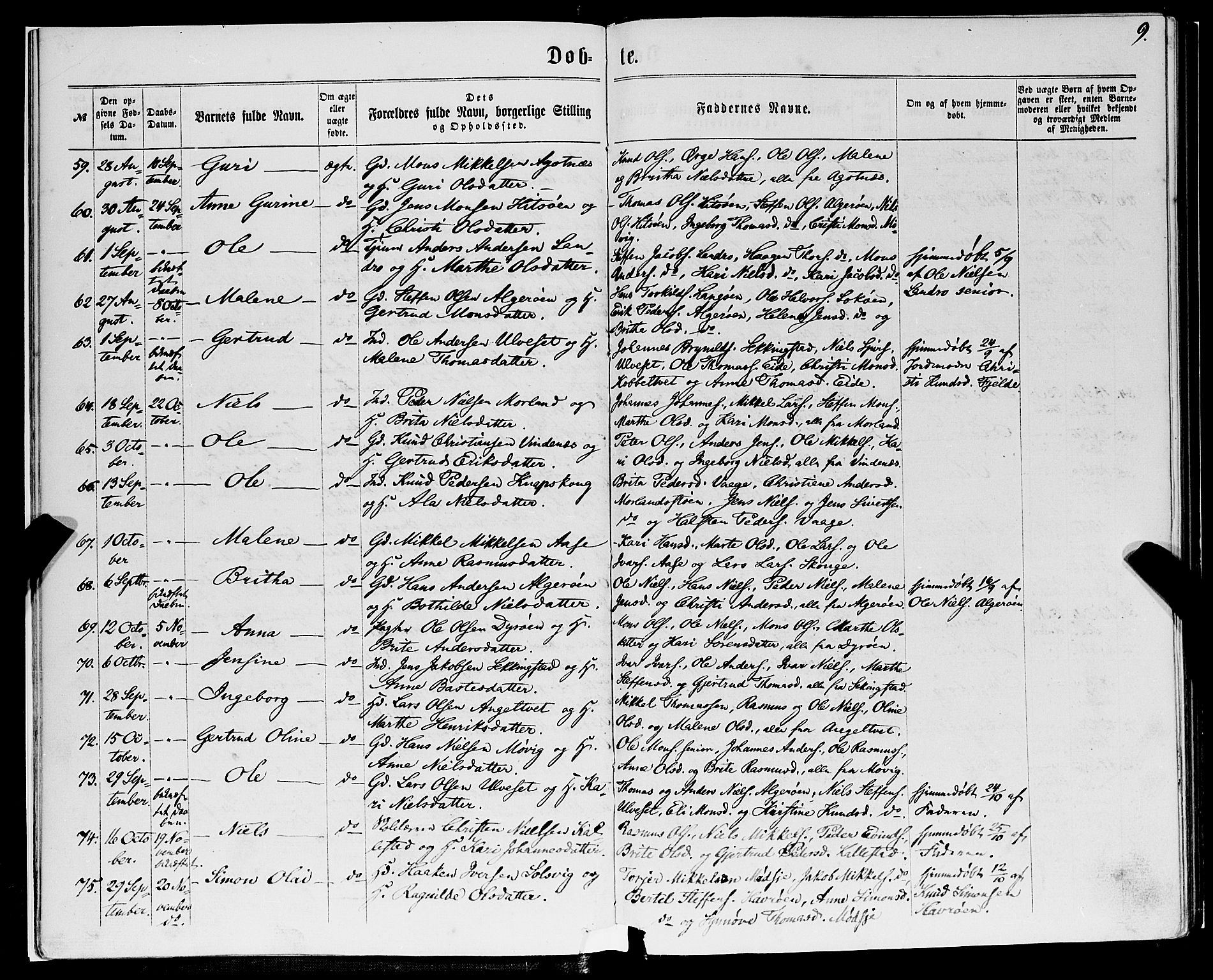 Fjell sokneprestembete, SAB/A-75301/H/Haa: Parish register (official) no. A 3, 1864-1877, p. 9