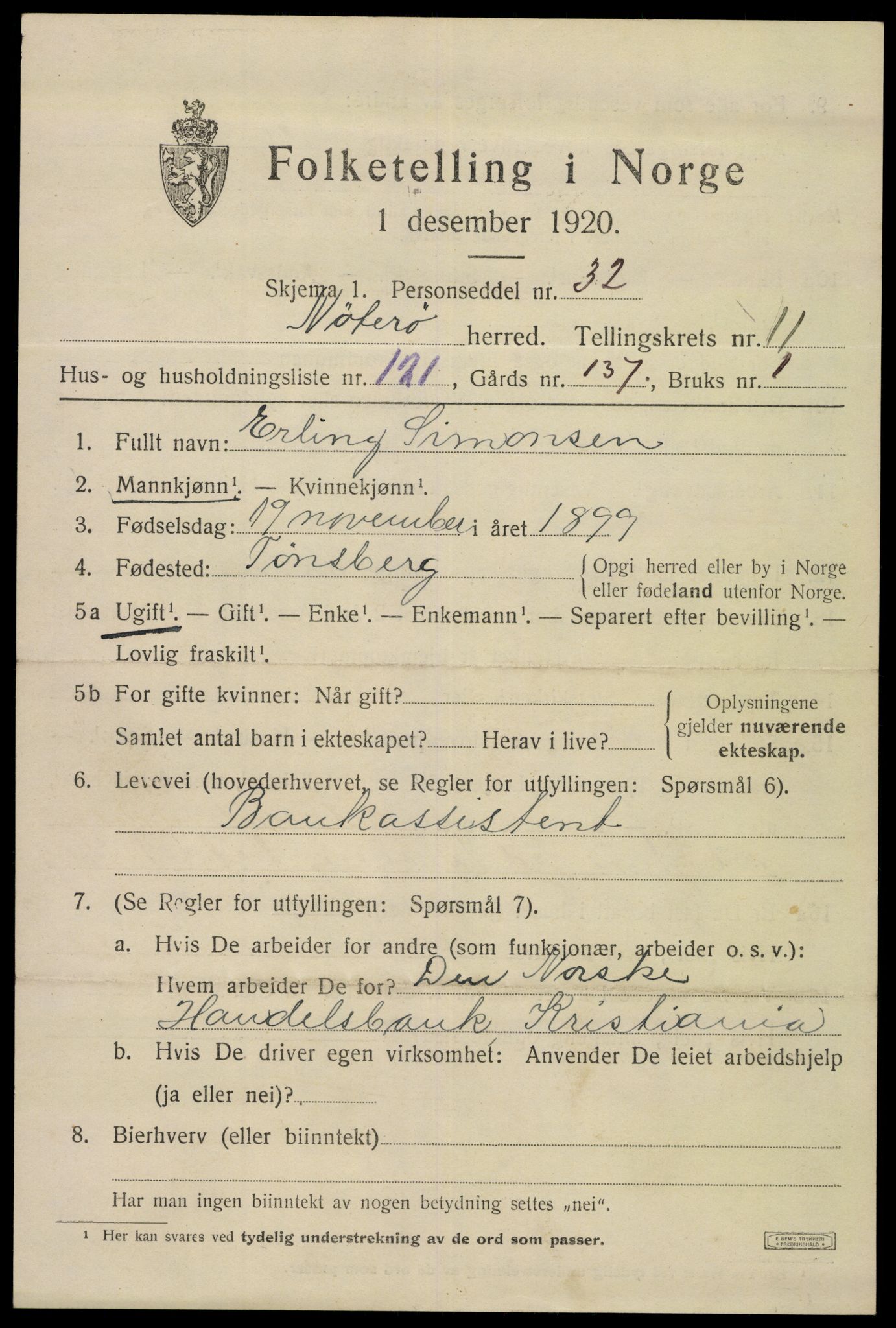 SAKO, 1920 census for Nøtterøy, 1920, p. 14729