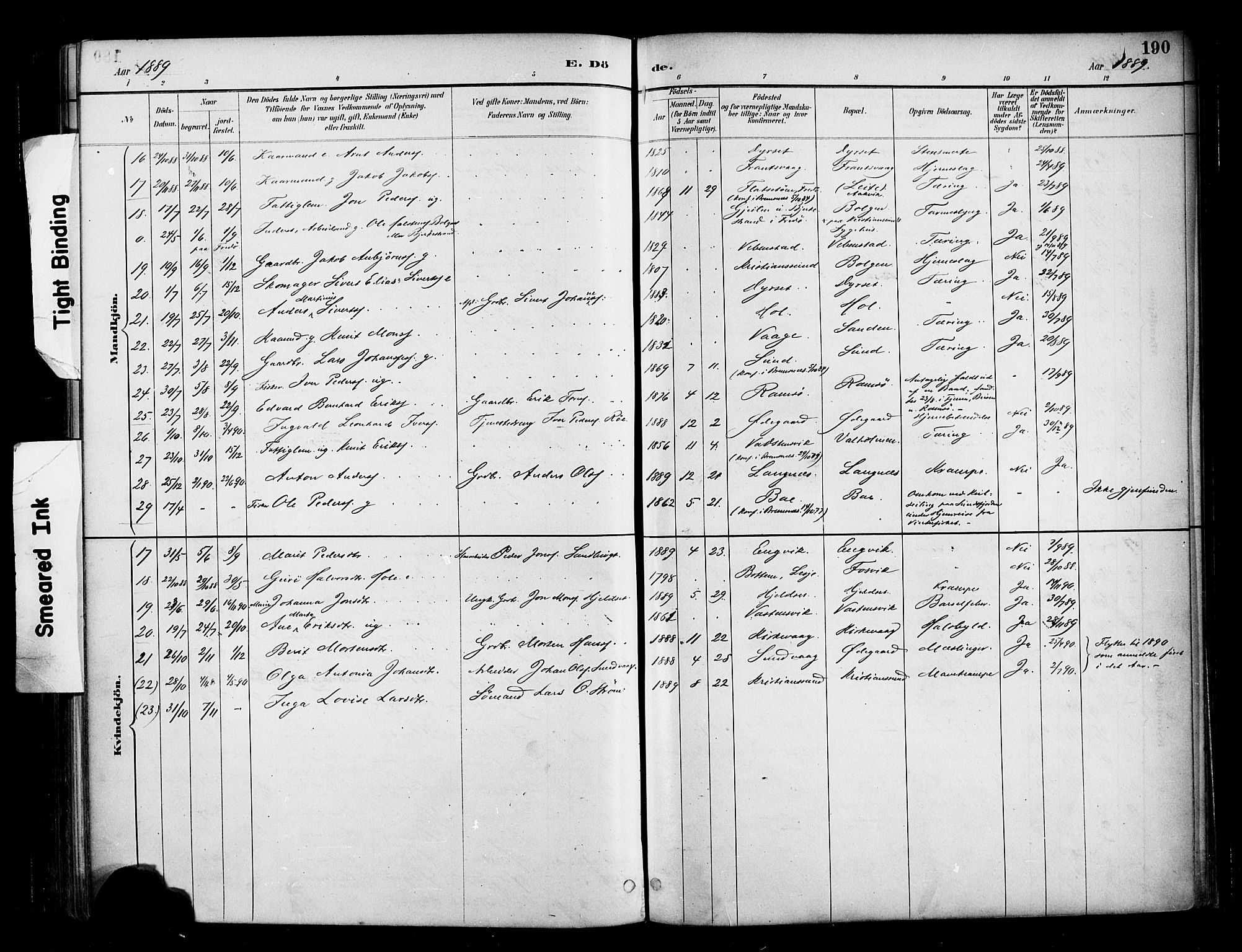 Ministerialprotokoller, klokkerbøker og fødselsregistre - Møre og Romsdal, AV/SAT-A-1454/569/L0819: Parish register (official) no. 569A05, 1885-1899, p. 190