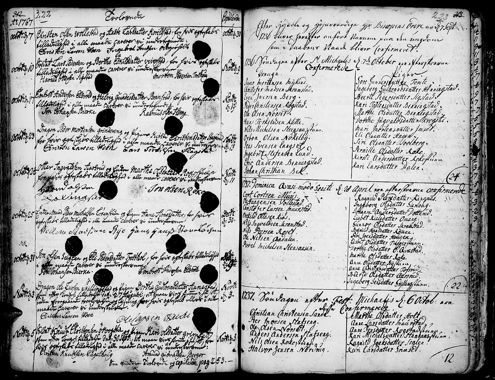 Løten prestekontor, AV/SAH-PREST-022/K/Ka/L0002: Parish register (official) no. 2, 1731-1772, p. 222-223