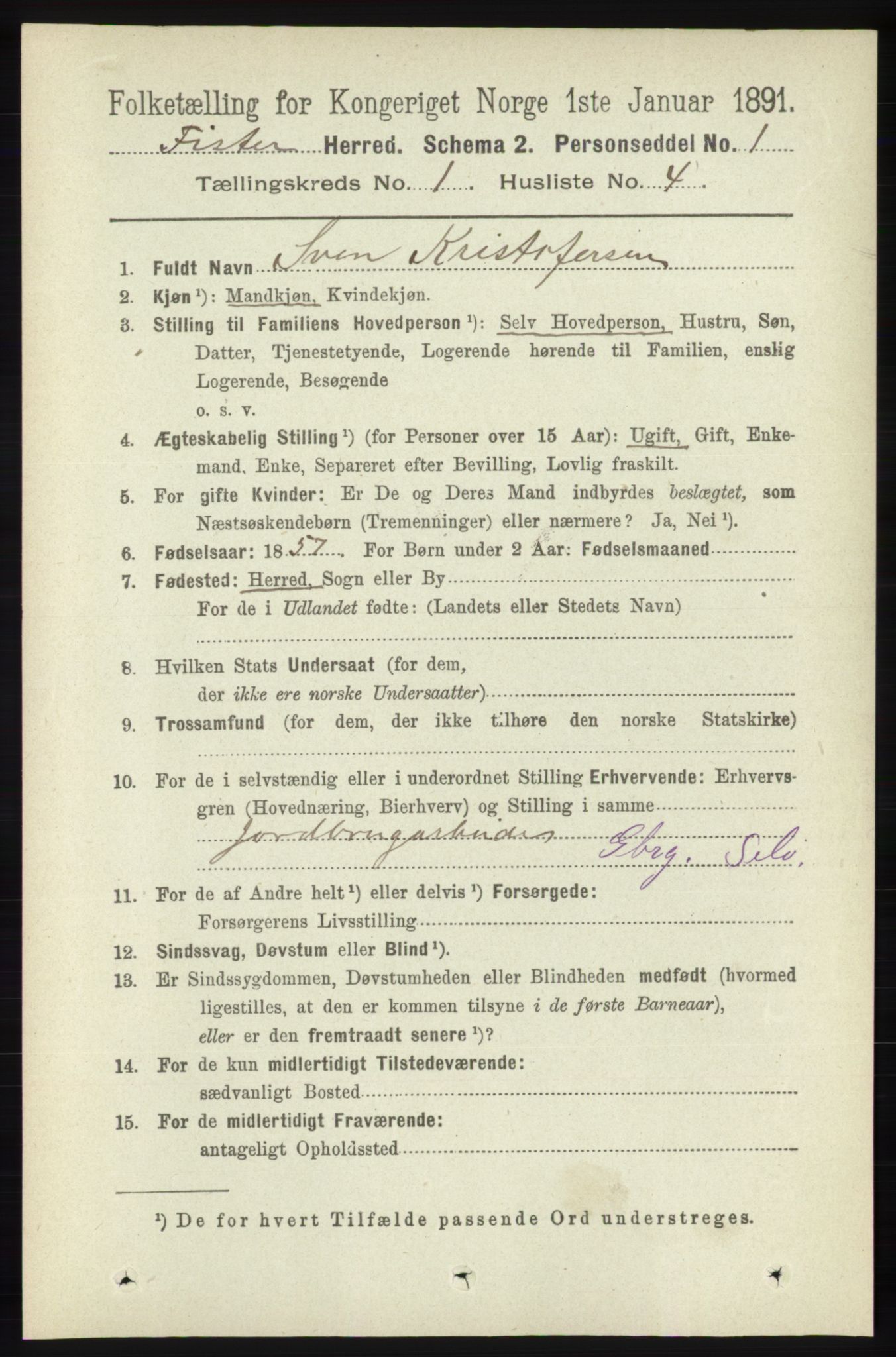 RA, 1891 census for 1132 Fister, 1891, p. 76