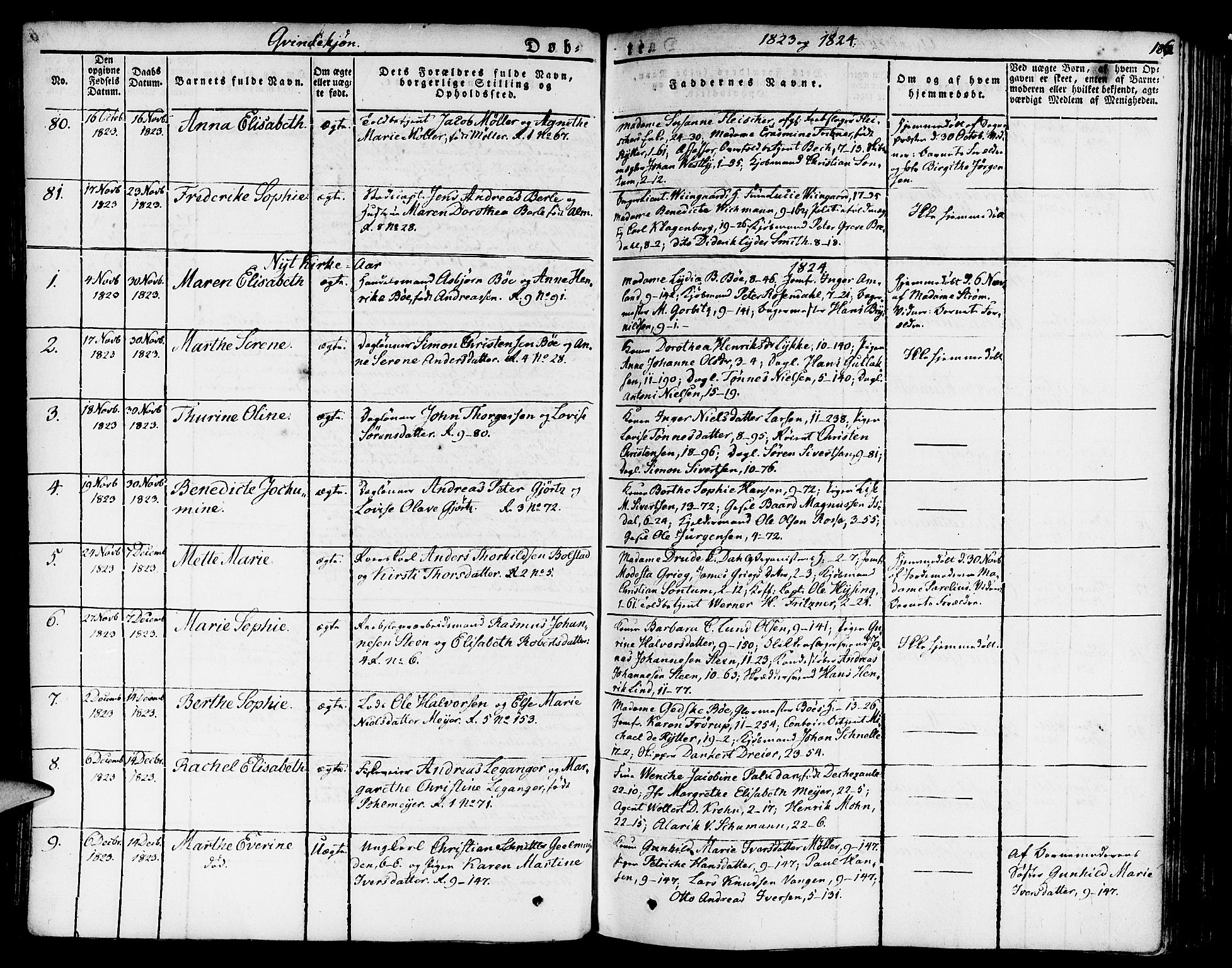 Nykirken Sokneprestembete, SAB/A-77101/H/Haa/L0012: Parish register (official) no. A 12, 1821-1844, p. 186