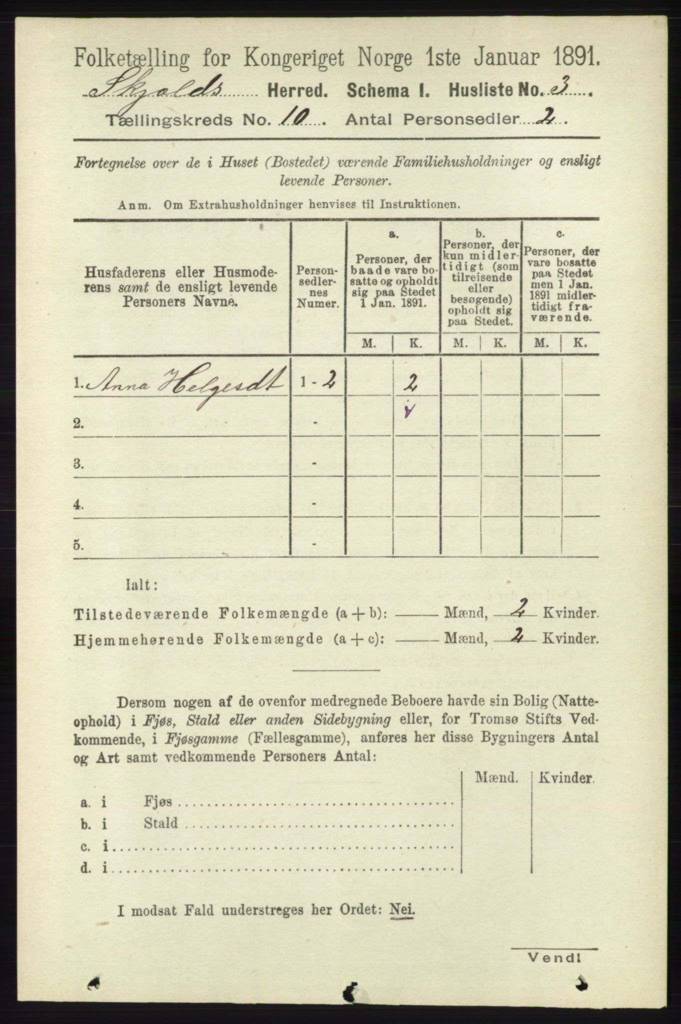 RA, 1891 census for 1154 Skjold, 1891, p. 1993