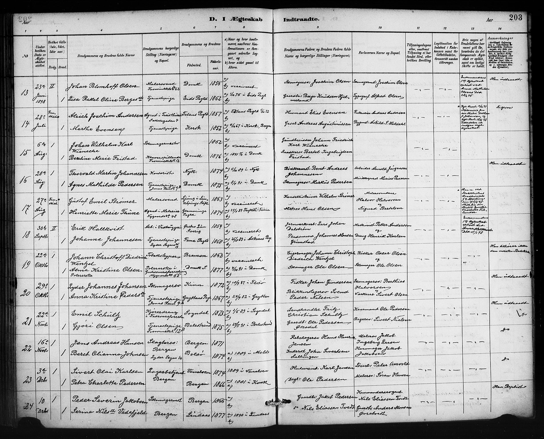 Johanneskirken sokneprestembete, SAB/A-76001/H/Hab: Parish register (copy) no. C 1, 1885-1912, p. 203