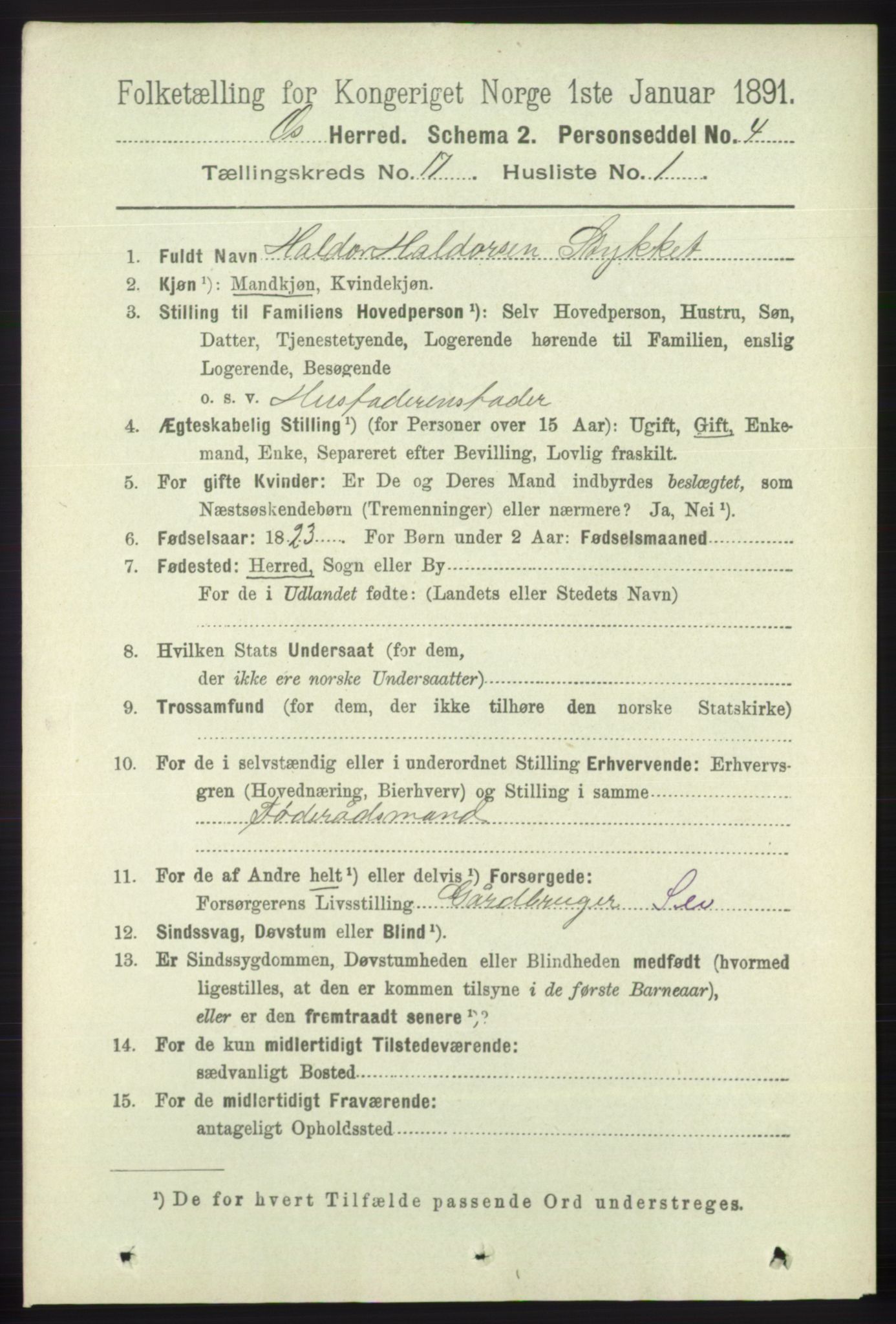 RA, 1891 census for 1243 Os, 1891, p. 3721