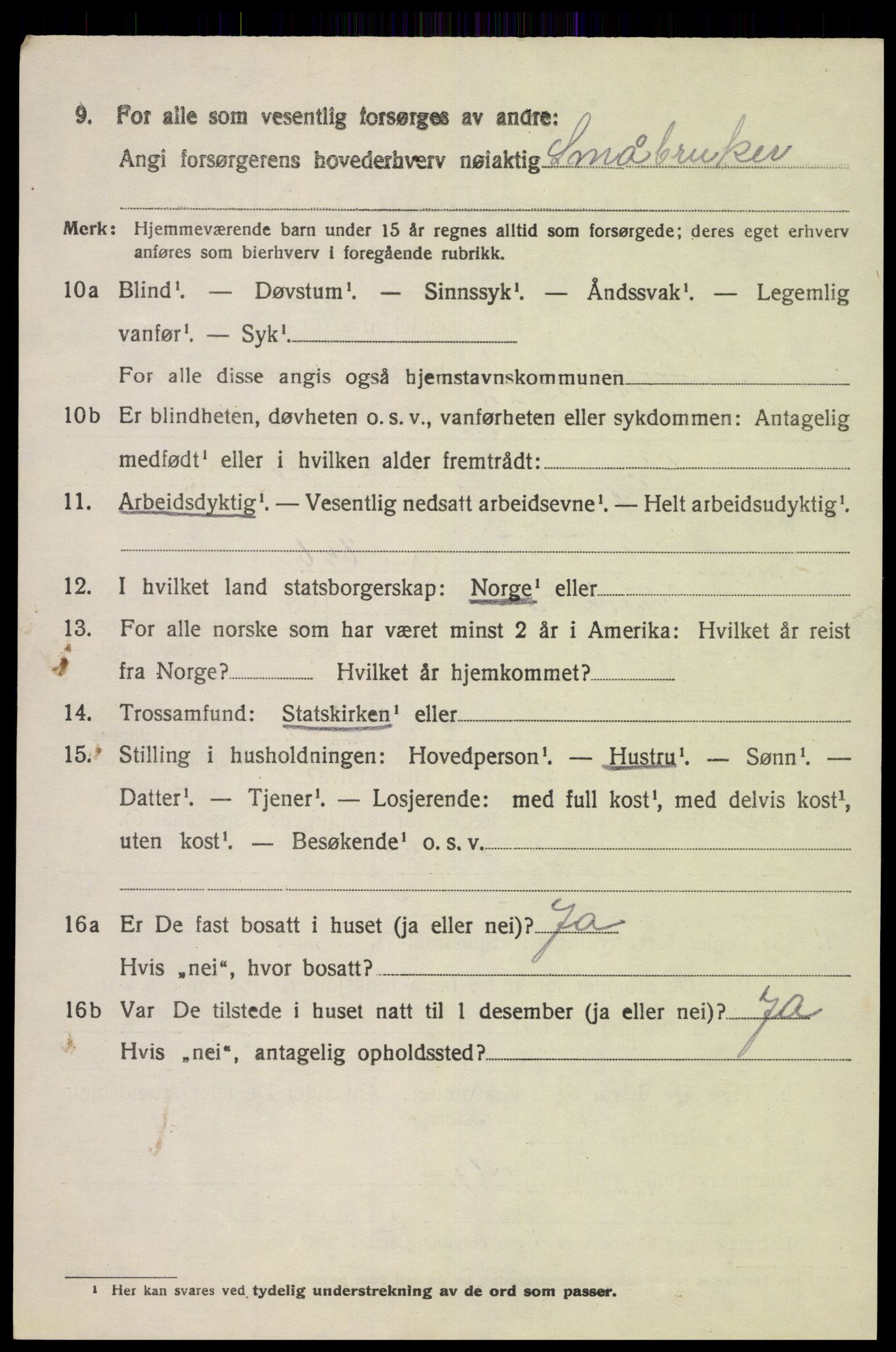 SAK, 1920 census for Fjotland, 1920, p. 921