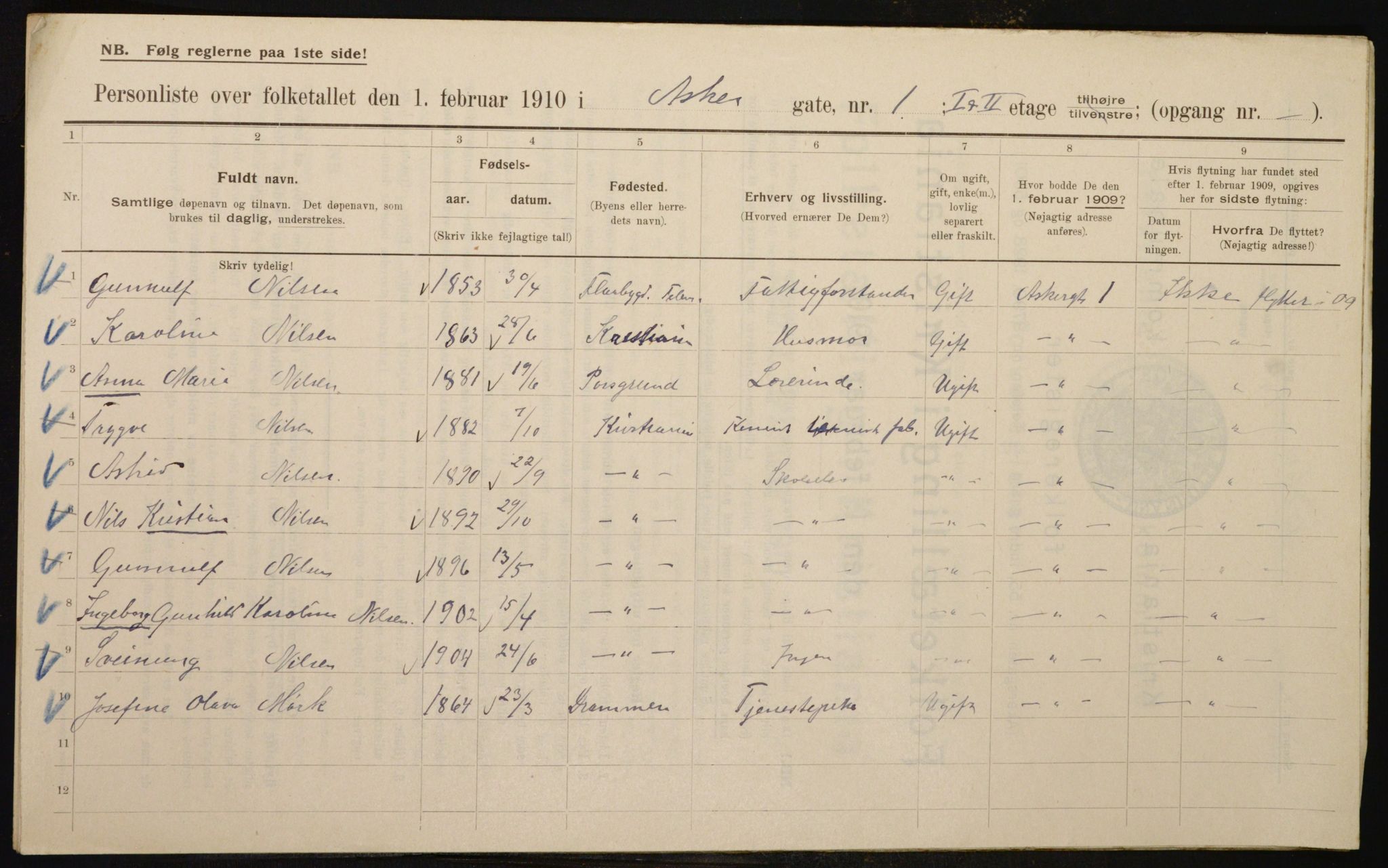 OBA, Municipal Census 1910 for Kristiania, 1910, p. 2313