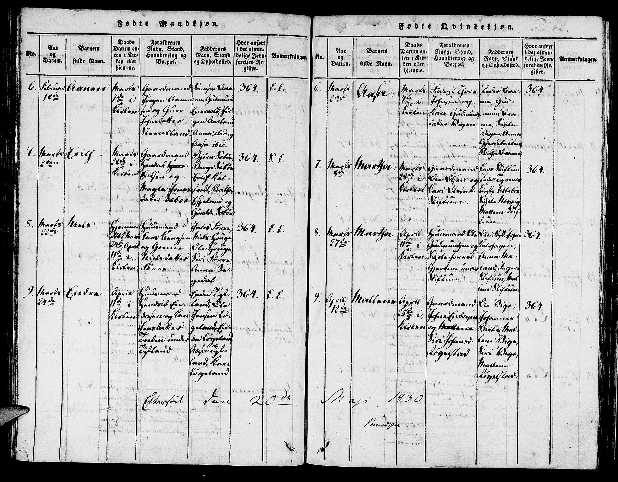 Hjelmeland sokneprestkontor, AV/SAST-A-101843/01/IV/L0003: Parish register (official) no. A 3, 1816-1834, p. 62