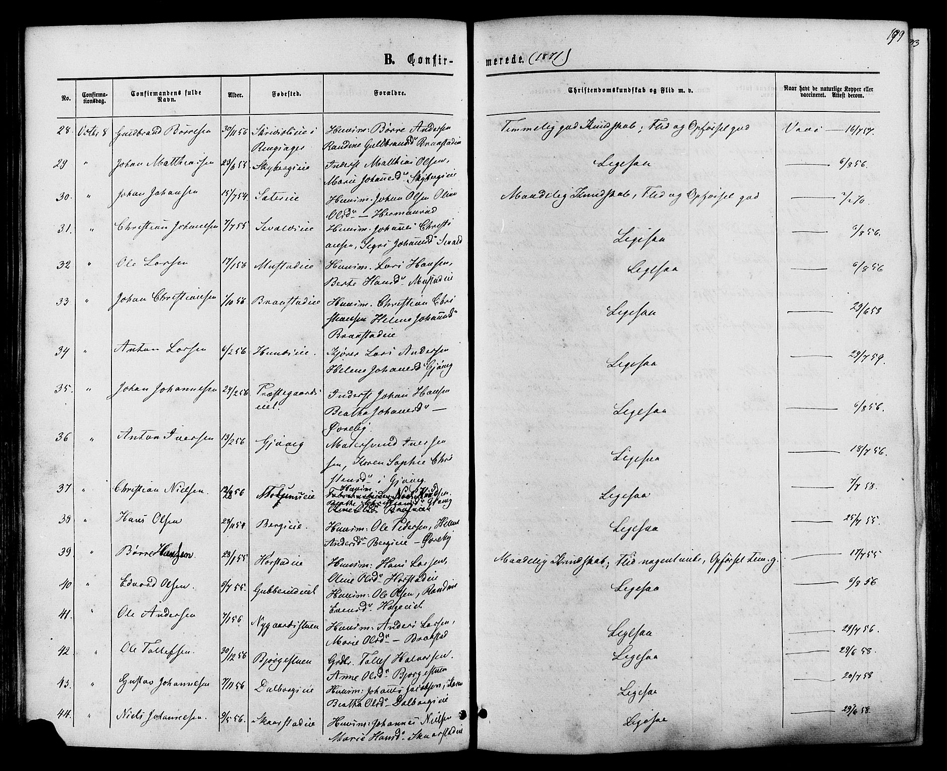 Vardal prestekontor, SAH/PREST-100/H/Ha/Haa/L0007: Parish register (official) no. 7, 1867-1878, p. 179