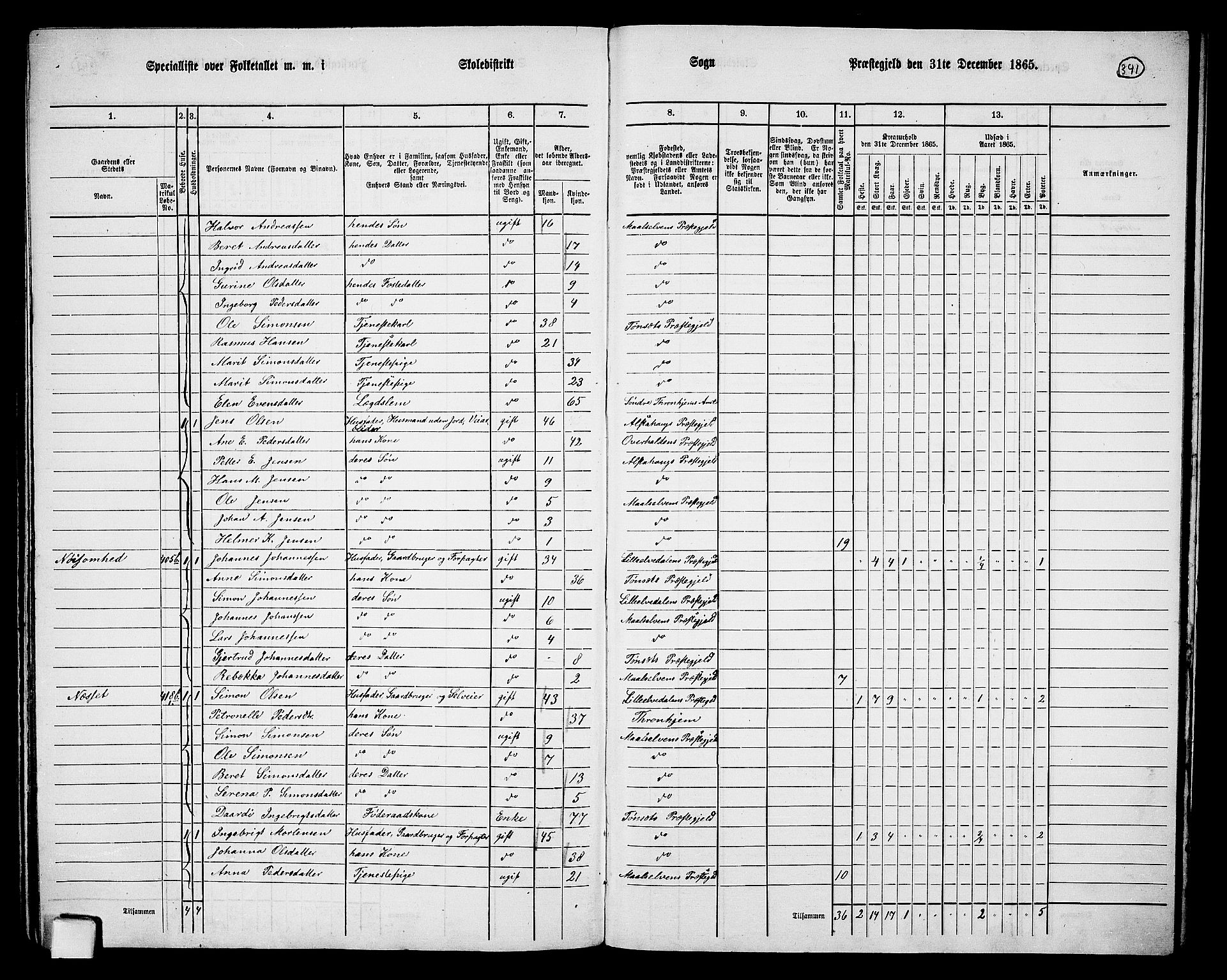 RA, 1865 census for Målselv, 1865, p. 153