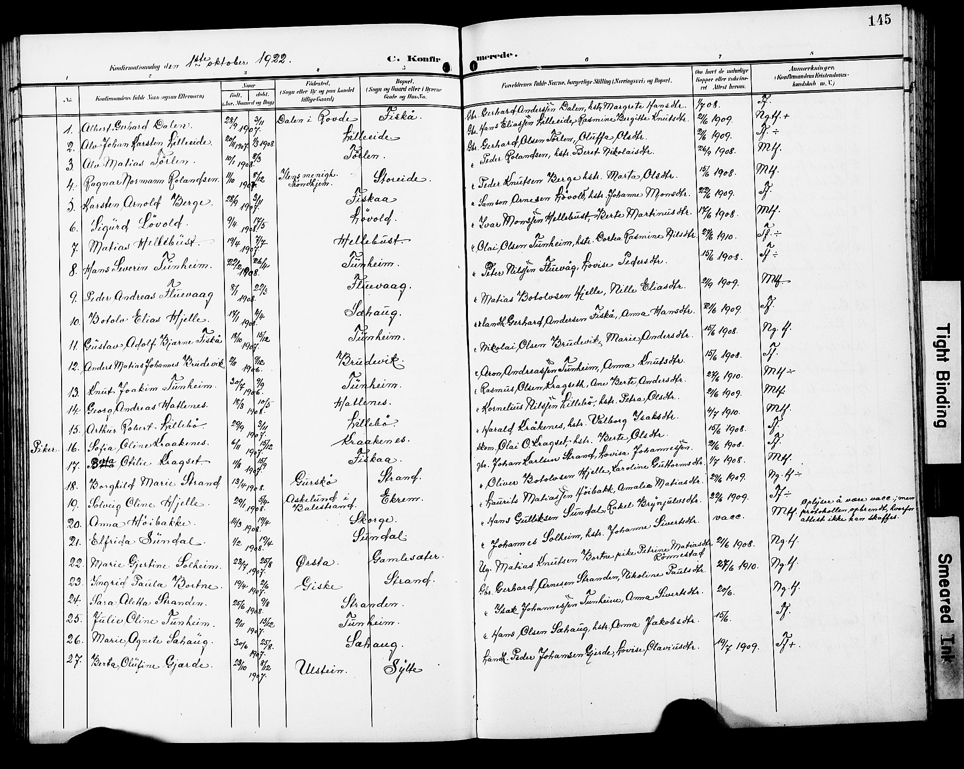 Ministerialprotokoller, klokkerbøker og fødselsregistre - Møre og Romsdal, SAT/A-1454/501/L0018: Parish register (copy) no. 501C04, 1902-1930, p. 145