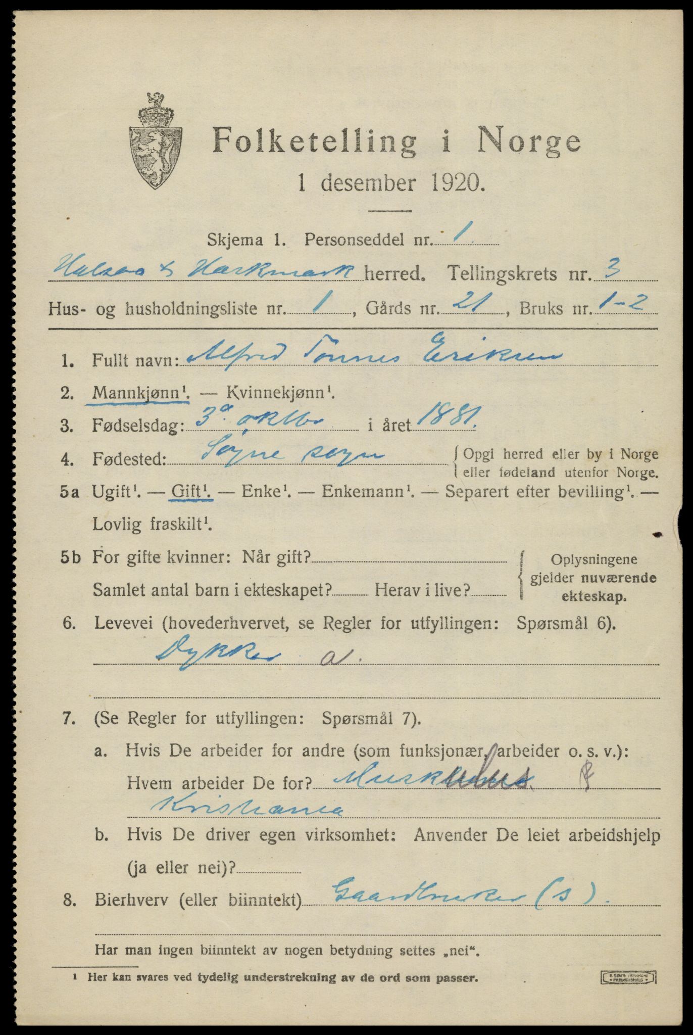 SAK, 1920 census for Halse og Harkmark, 1920, p. 2409