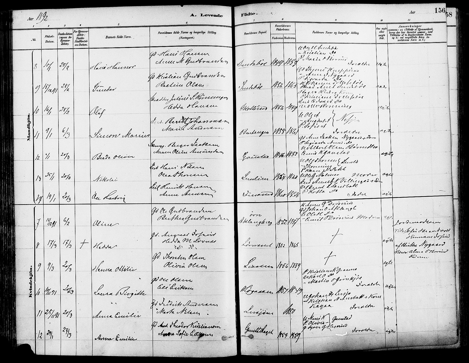 Eidskog prestekontor, SAH/PREST-026/H/Ha/Haa/L0003: Parish register (official) no. 3, 1879-1892, p. 156
