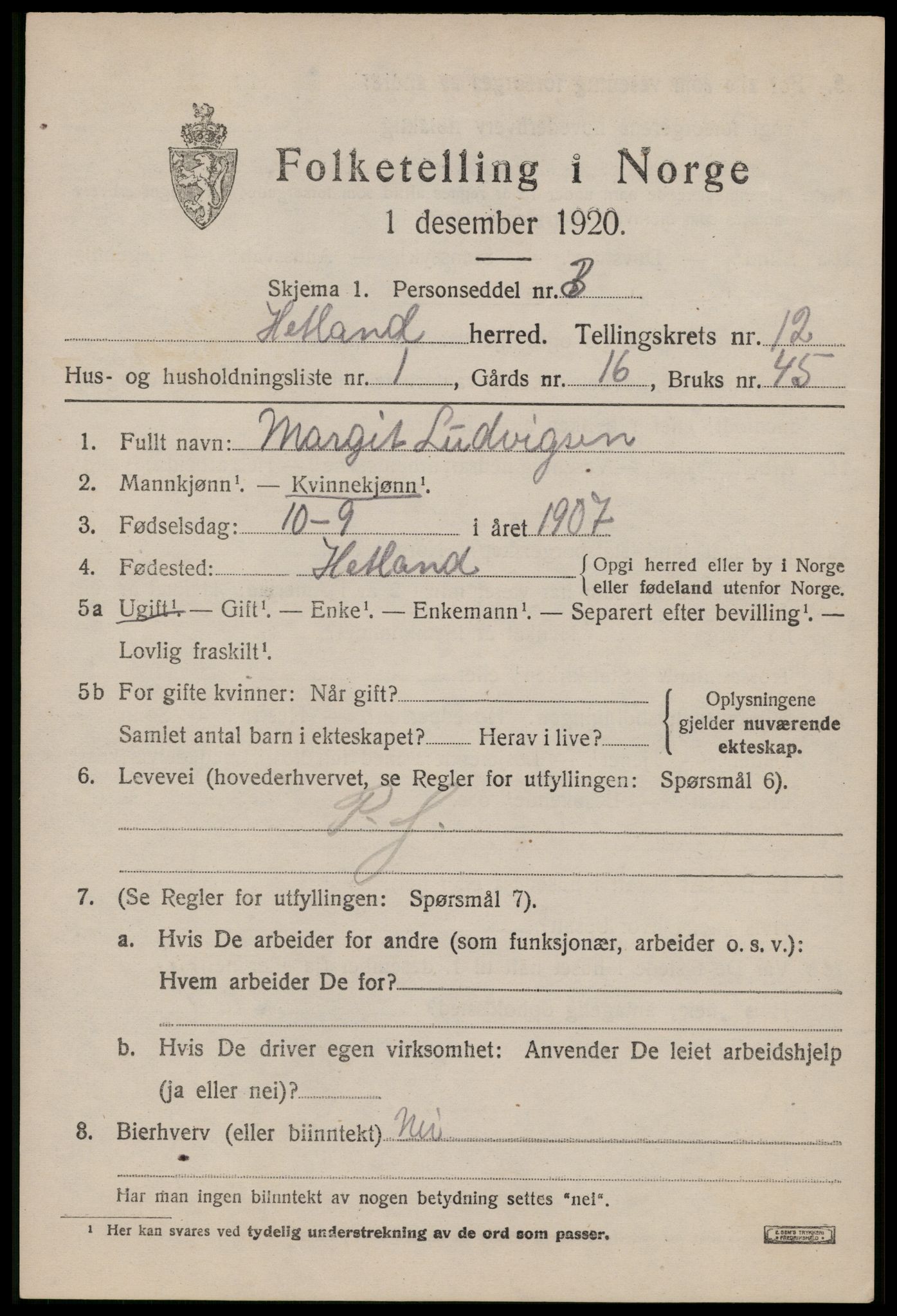 SAST, 1920 census for Hetland, 1920, p. 20889