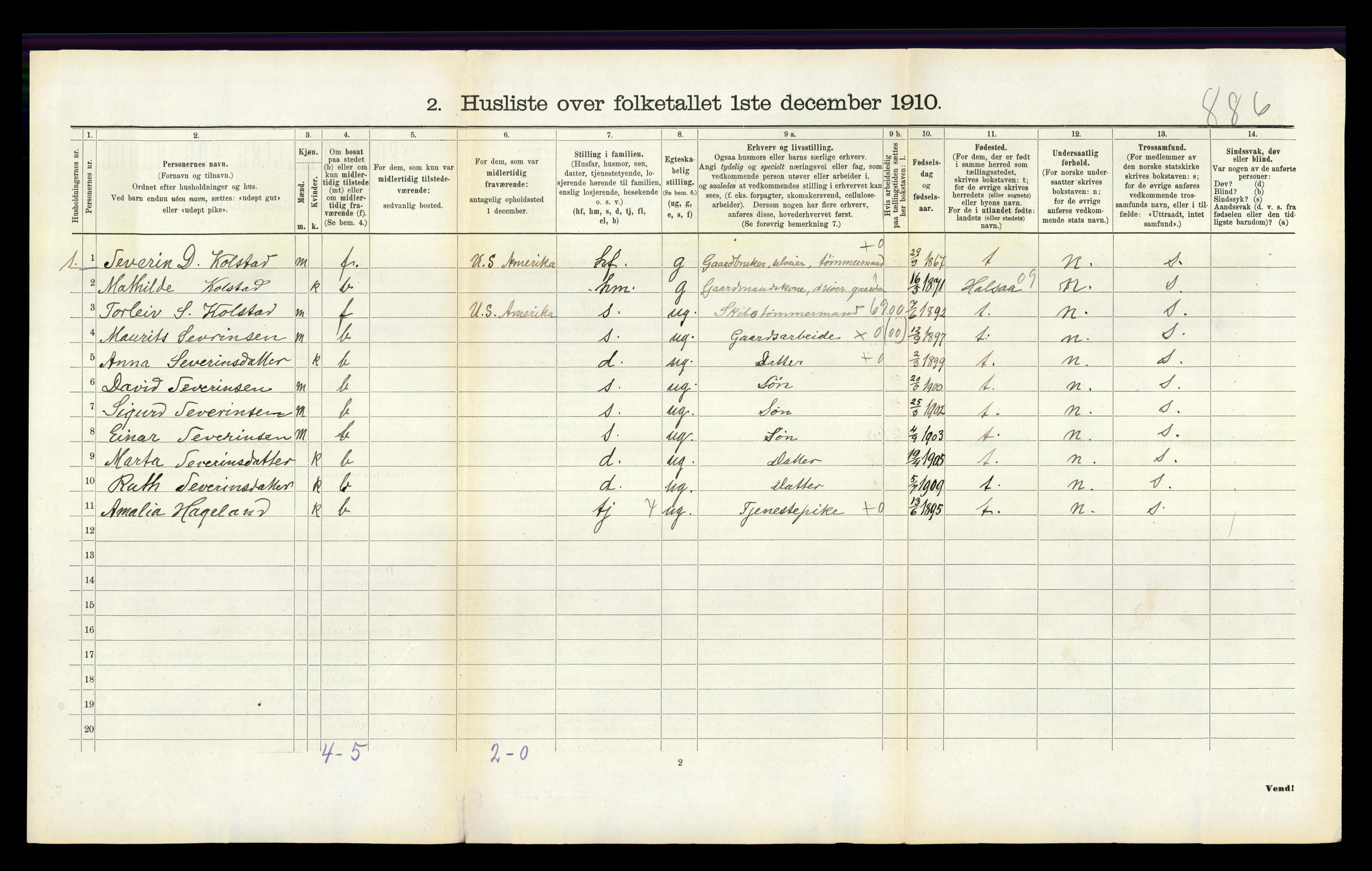 RA, 1910 census for Holum, 1910, p. 475