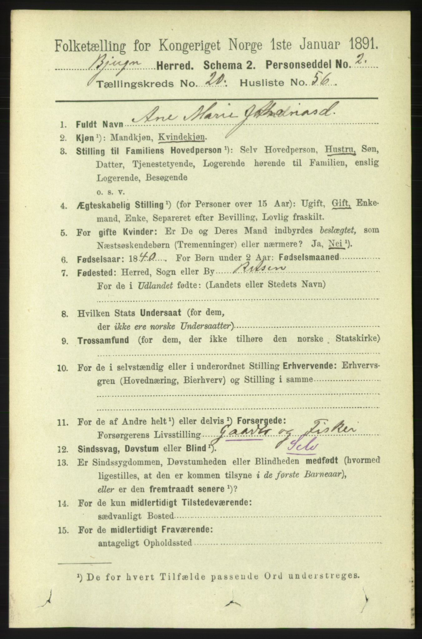 RA, 1891 census for 1627 Bjugn, 1891, p. 5744