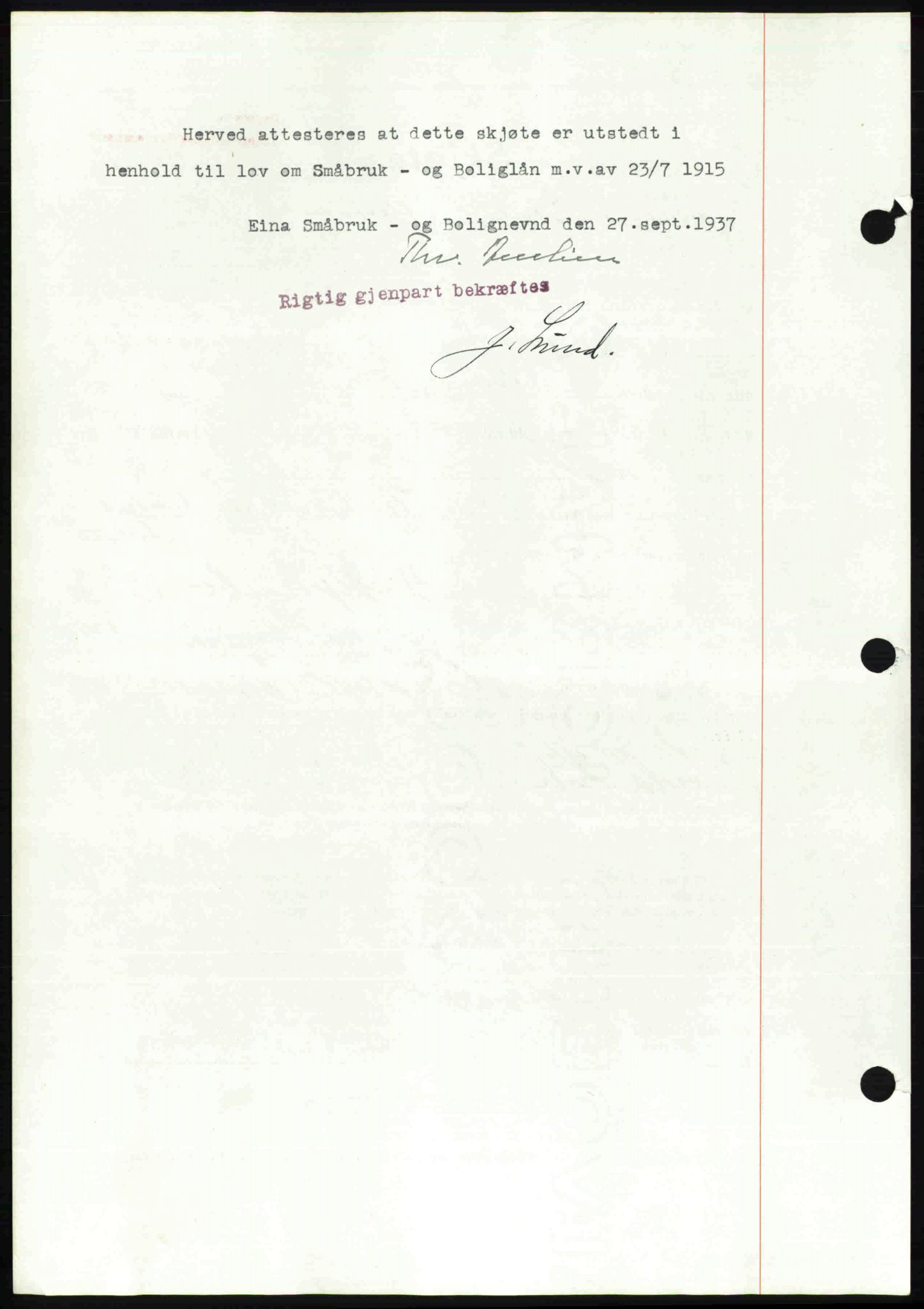 Toten tingrett, SAH/TING-006/H/Hb/Hbc/L0003: Mortgage book no. Hbc-03, 1937-1938, Diary no: : 2254/1937