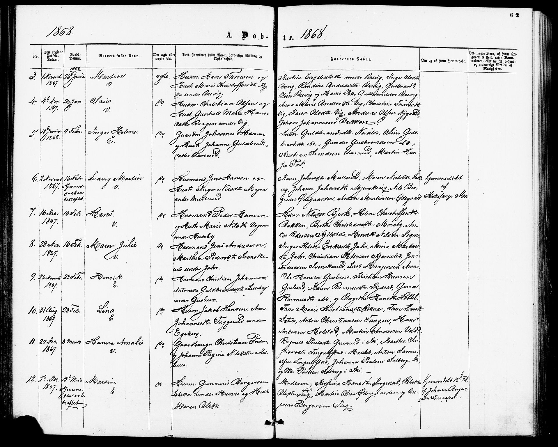 Enebakk prestekontor Kirkebøker, SAO/A-10171c/F/Fa/L0011: Parish register (official) no. I 11, 1862-1882, p. 62