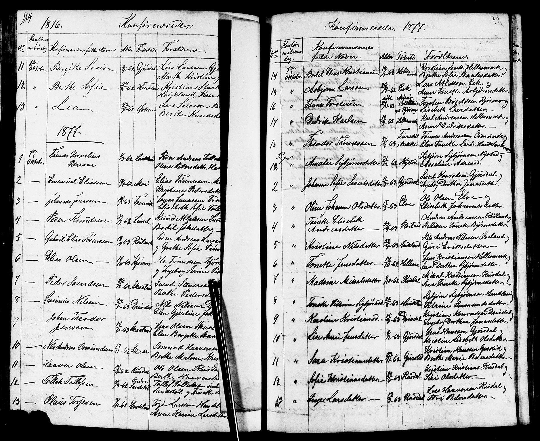 Lund sokneprestkontor, AV/SAST-A-101809/S07/L0003: Parish register (copy) no. B 3, 1848-1885, p. 184