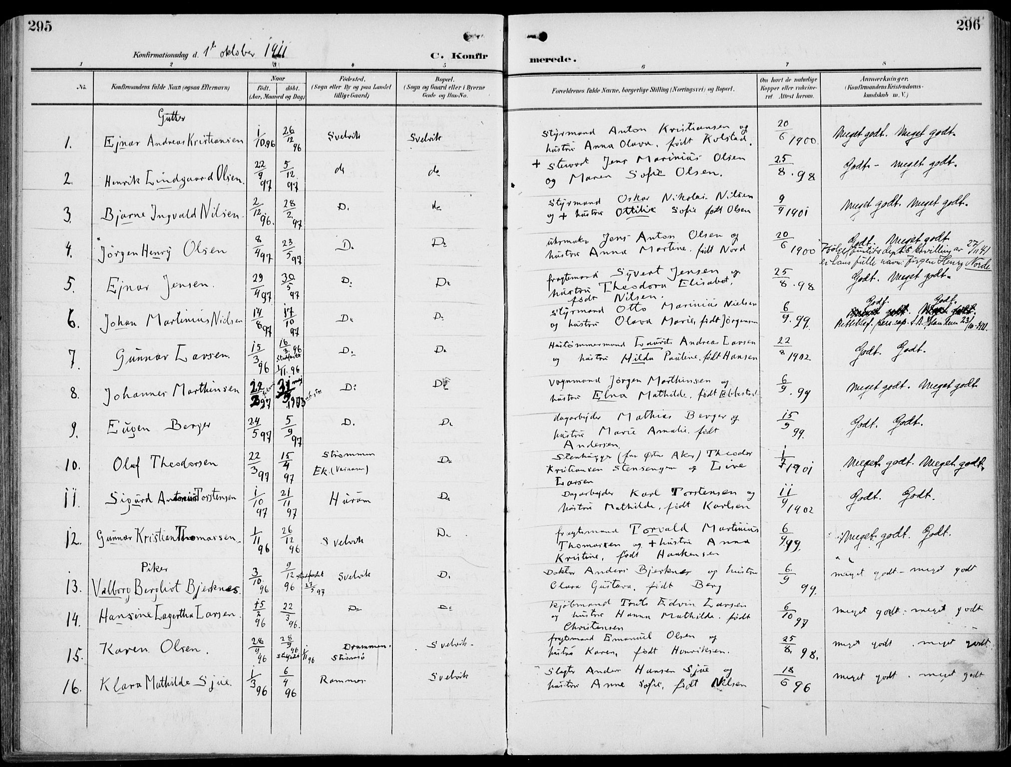 Strømm kirkebøker, AV/SAKO-A-322/F/Fb/L0002: Parish register (official) no. II 2, 1900-1919, p. 295-296