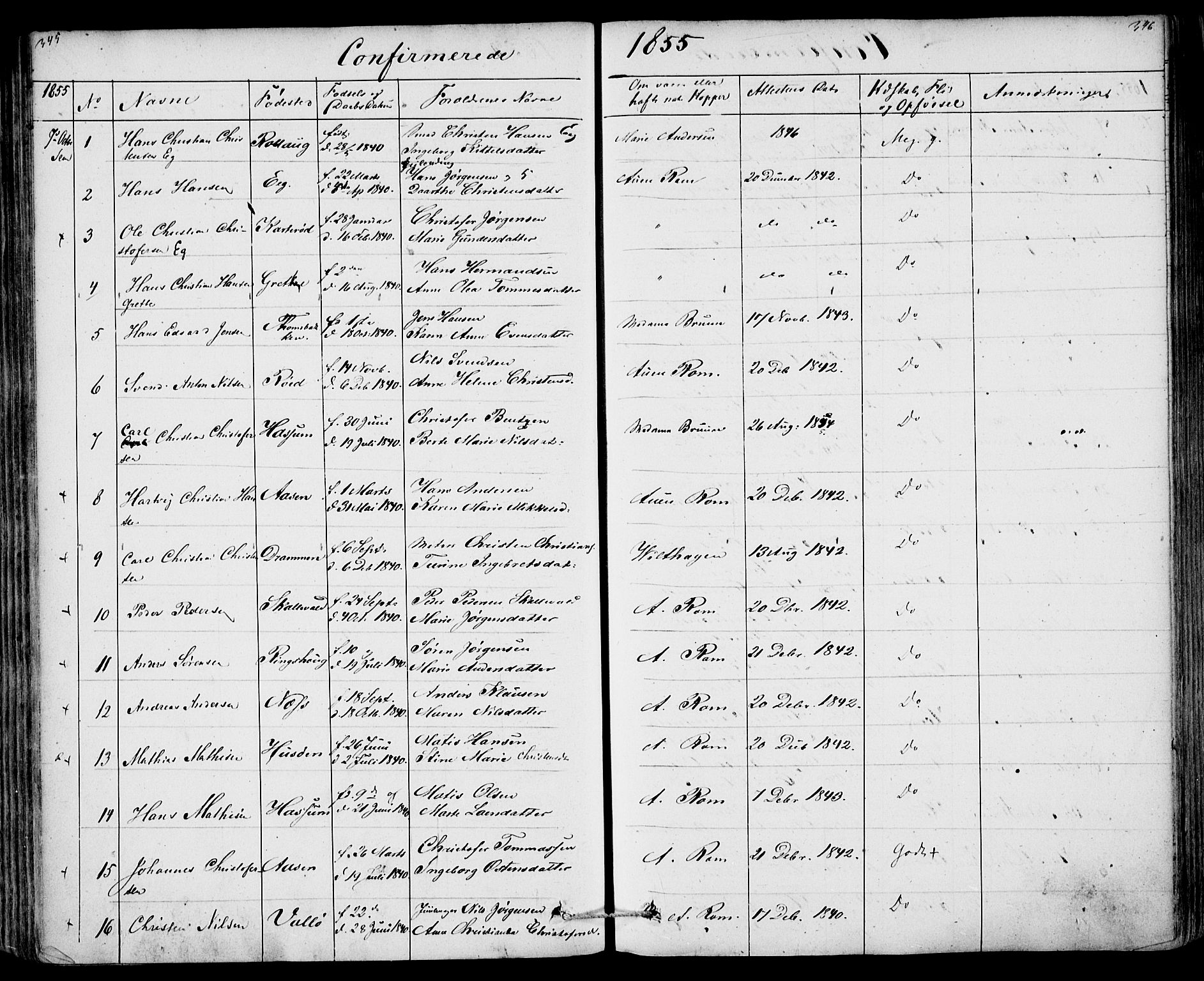 Sem kirkebøker, AV/SAKO-A-5/F/Fa/L0006: Parish register (official) no. I 6, 1843-1855, p. 345-346