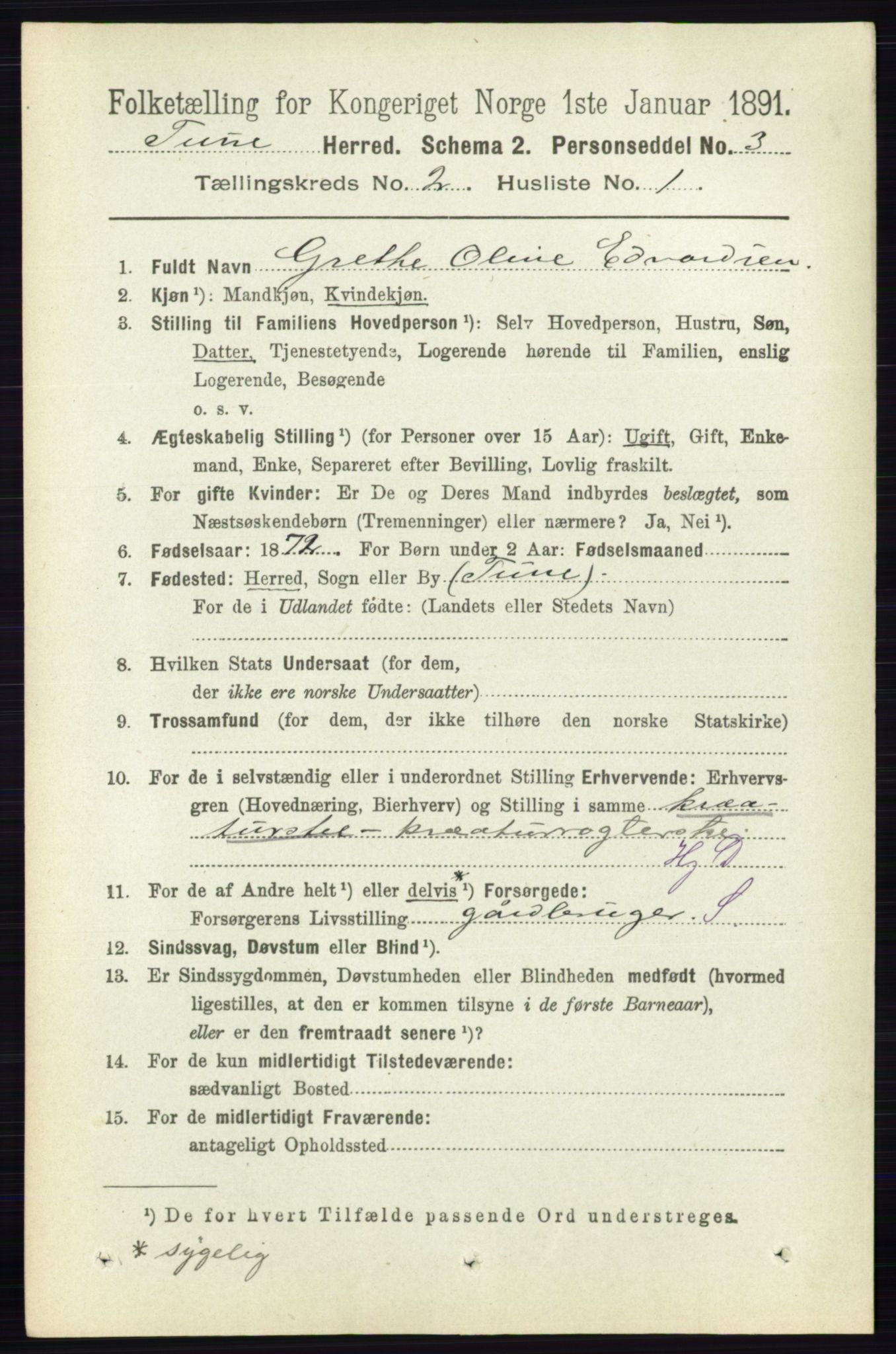 RA, 1891 census for 0130 Tune, 1891, p. 743