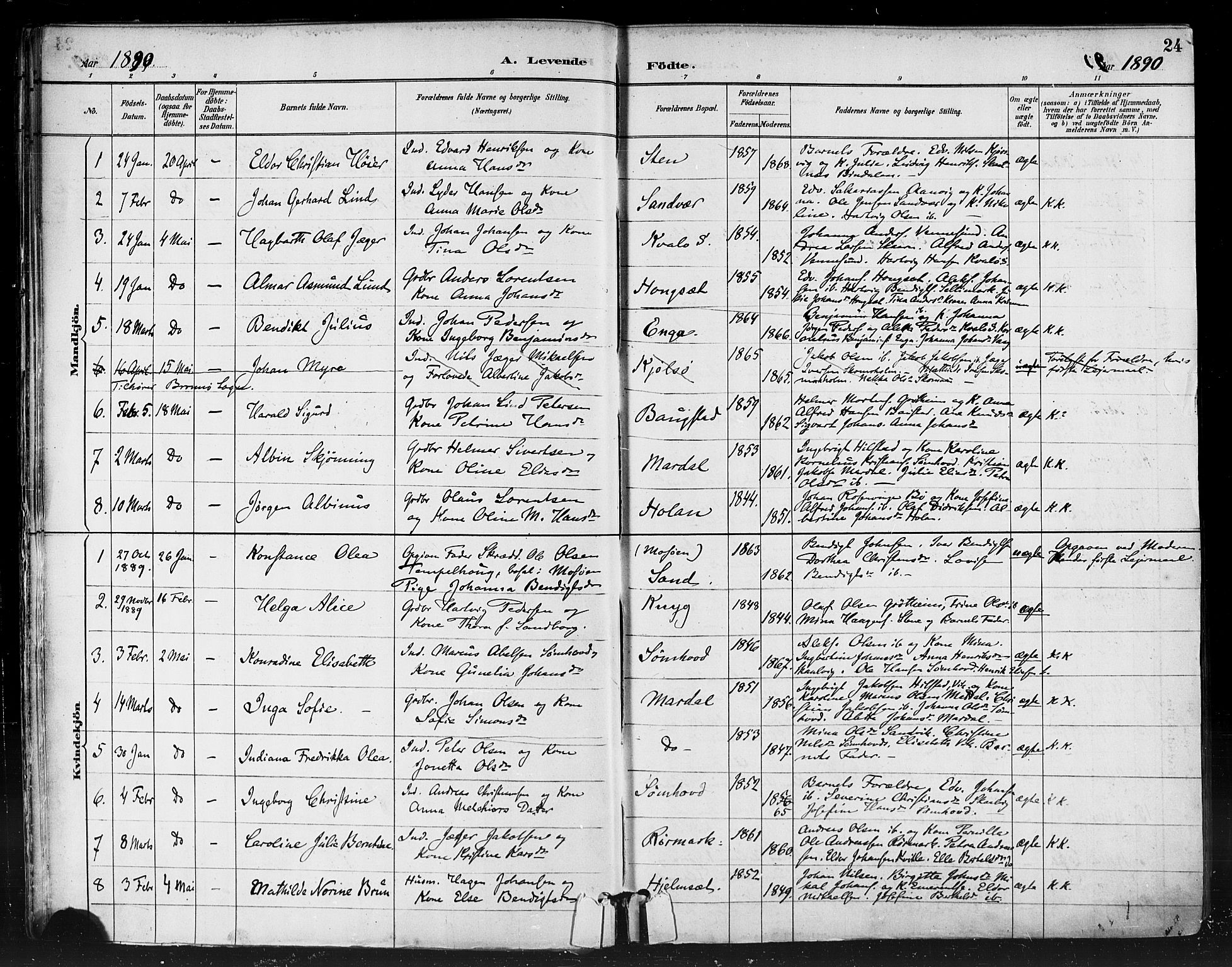 Ministerialprotokoller, klokkerbøker og fødselsregistre - Nordland, SAT/A-1459/812/L0178: Parish register (official) no. 812A07, 1886-1900, p. 24