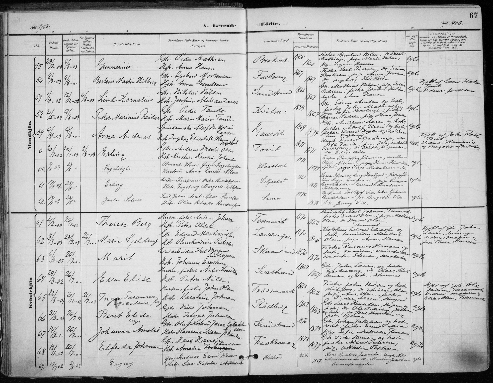 Trondenes sokneprestkontor, SATØ/S-1319/H/Ha/L0017kirke: Parish register (official) no. 17, 1899-1908, p. 67