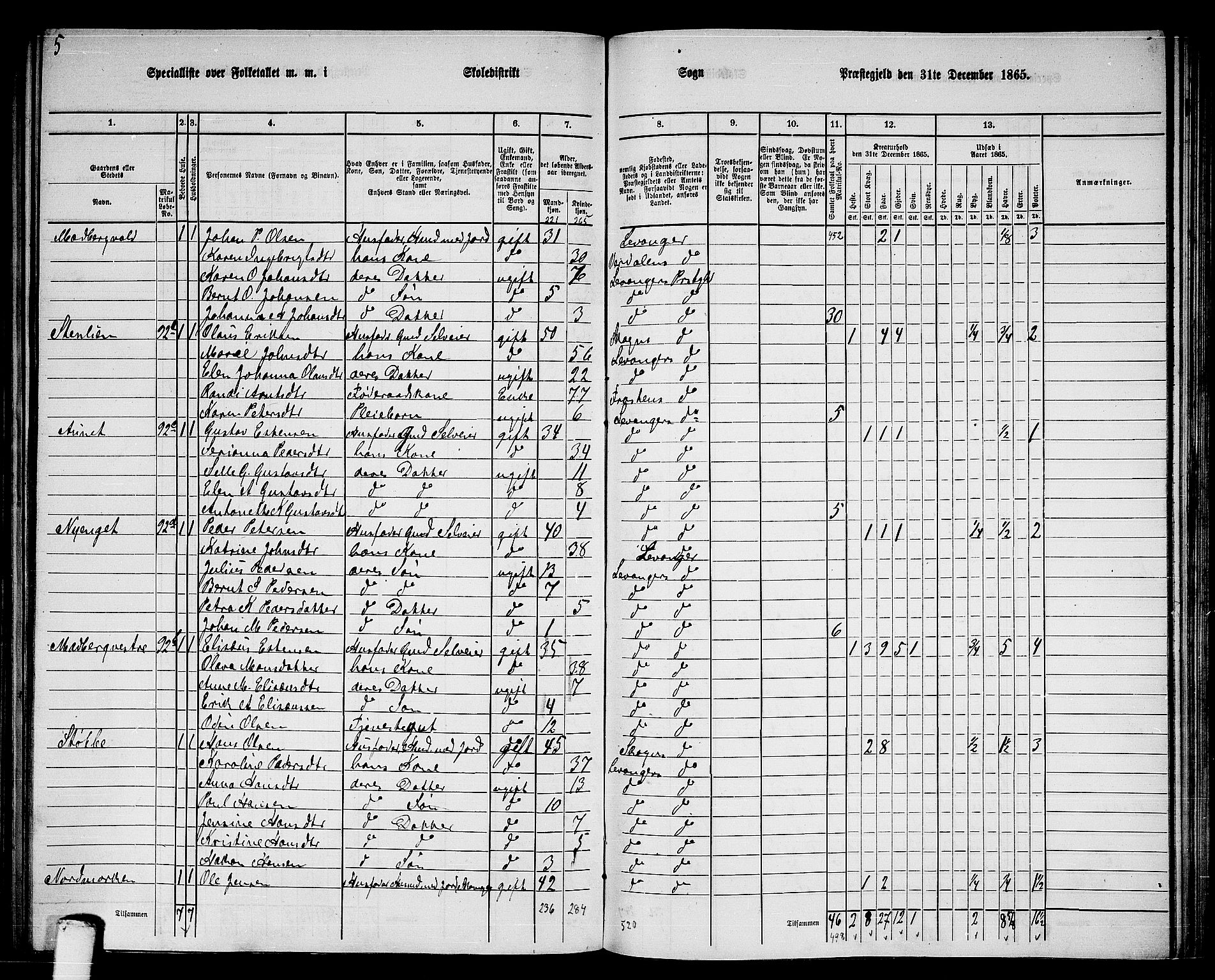 RA, 1865 census for Levanger/Levanger, 1865, p. 44