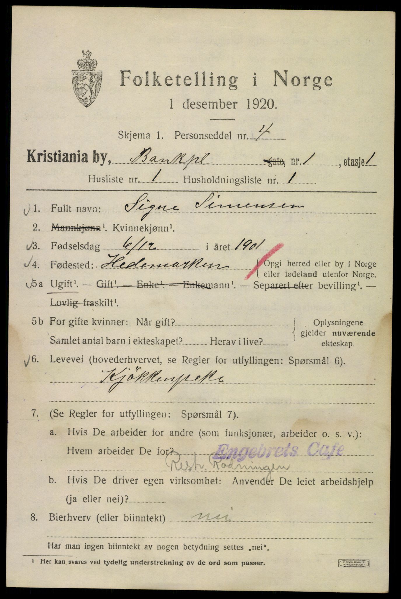 SAO, 1920 census for Kristiania, 1920, p. 150153