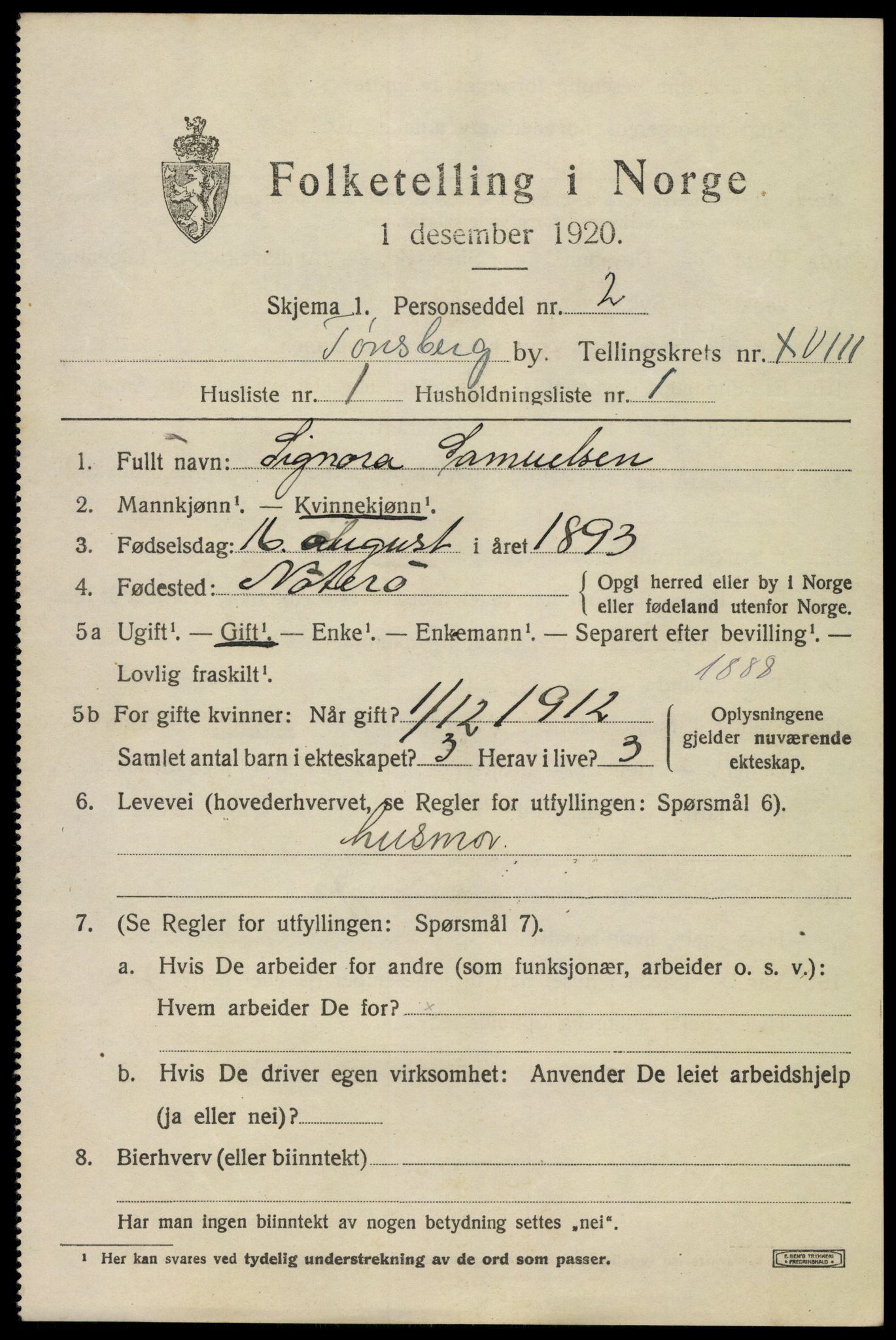 SAKO, 1920 census for Tønsberg, 1920, p. 26687