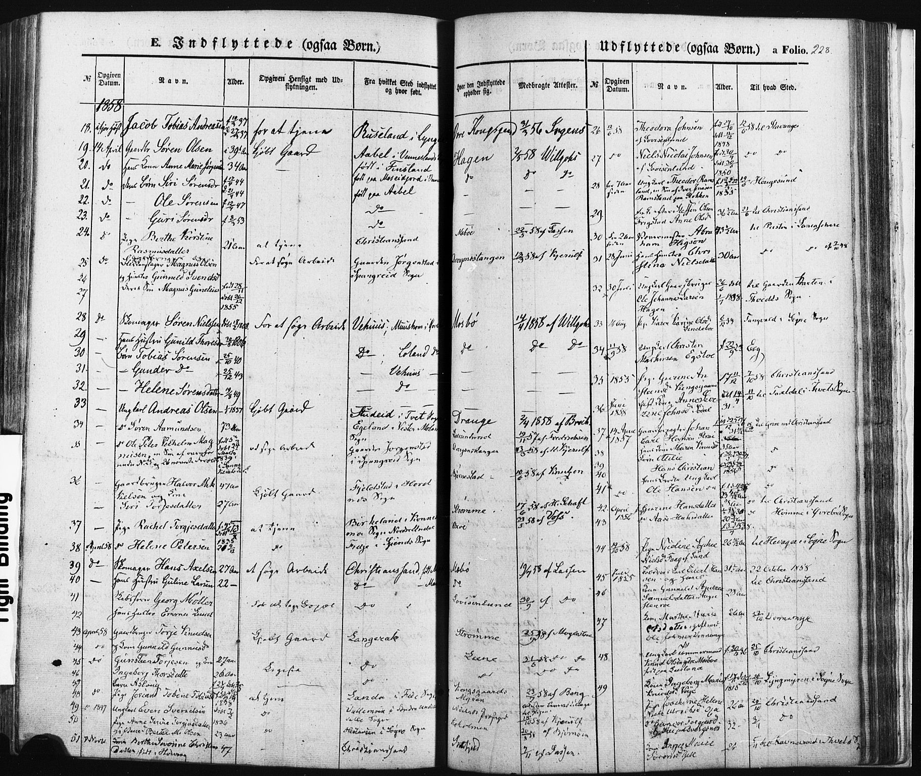 Oddernes sokneprestkontor, AV/SAK-1111-0033/F/Fa/Faa/L0007: Parish register (official) no. A 7, 1851-1863, p. 228