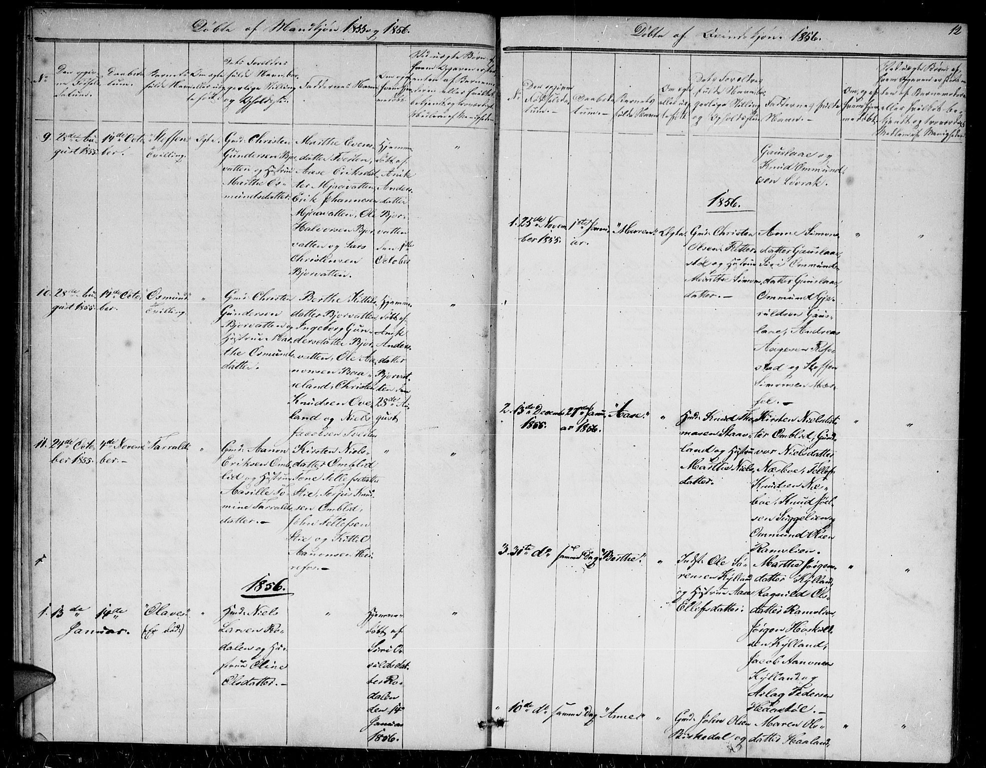 Herefoss sokneprestkontor, SAK/1111-0019/F/Fb/Fba/L0001: Parish register (copy) no. B 1, 1851-1868, p. 12